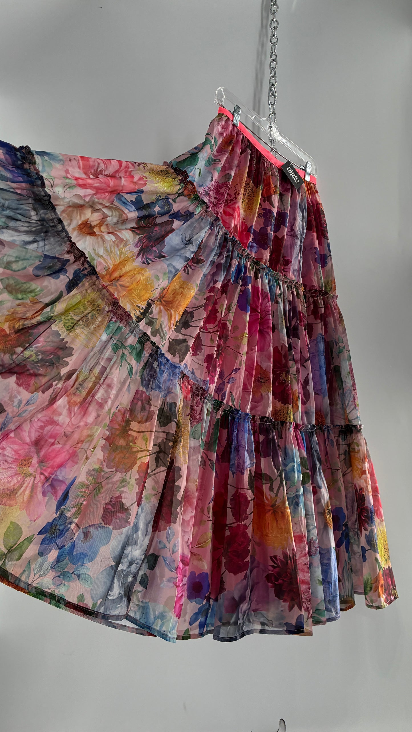 Handmade Floral Overlay Tiered Voluminous Skirt (Medium)