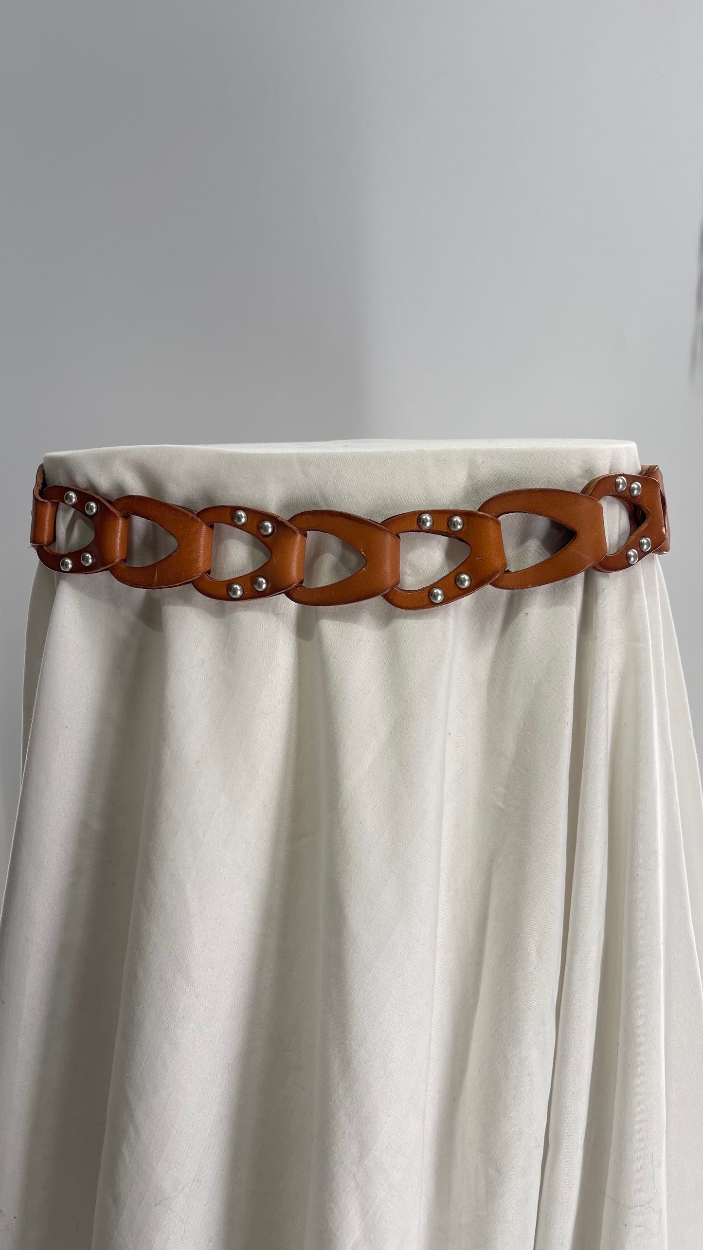 Free People Leather Link Belt with Western Buckle and Silver Studs (S/M)