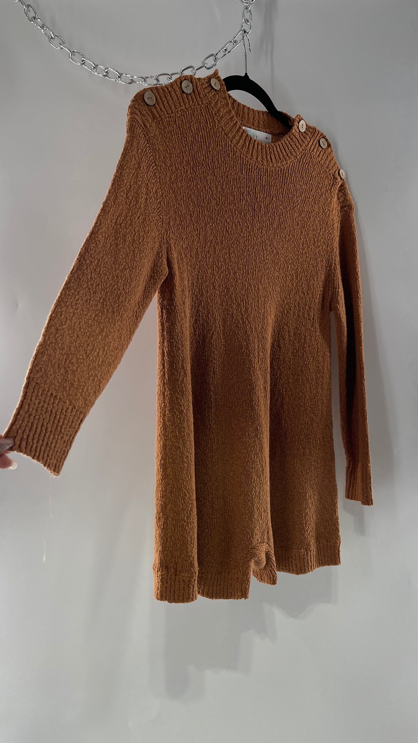 Free People Mustard/Tan Knit Button Shoulder Romper/Playsuit/Jumpsuit (XS)