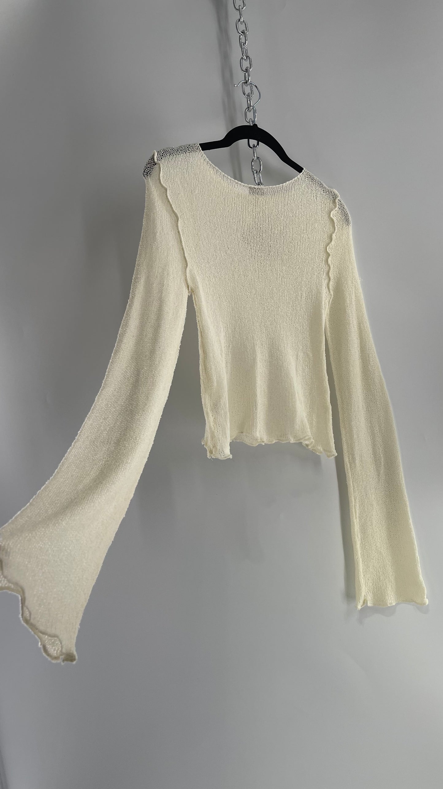 BDG Off White Open Knit Bell Sleeve with Exposed Seams (Large)