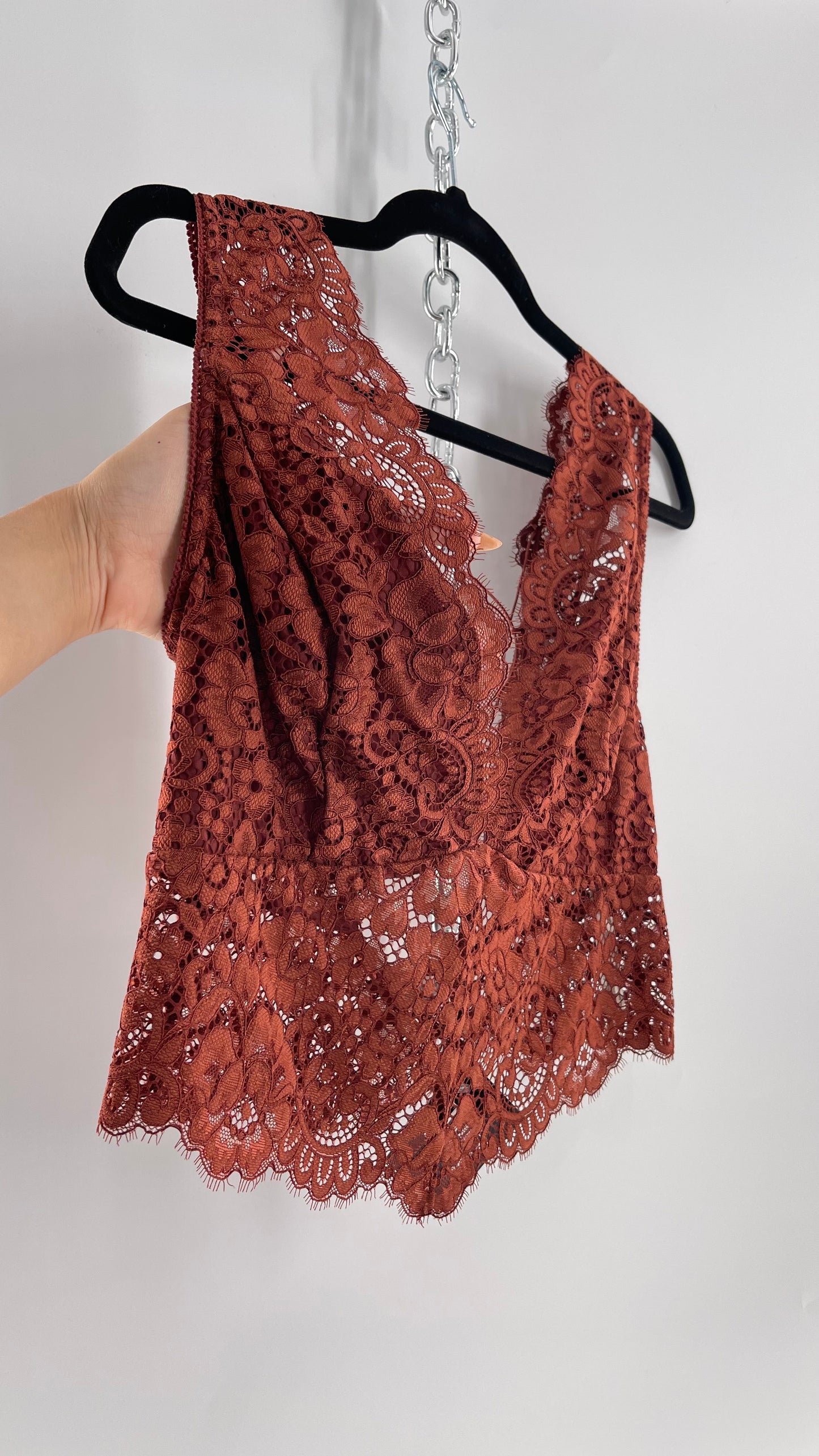 Intimately Free People Copper/Rust Lace Bralette with Lace Up Back (Large)
