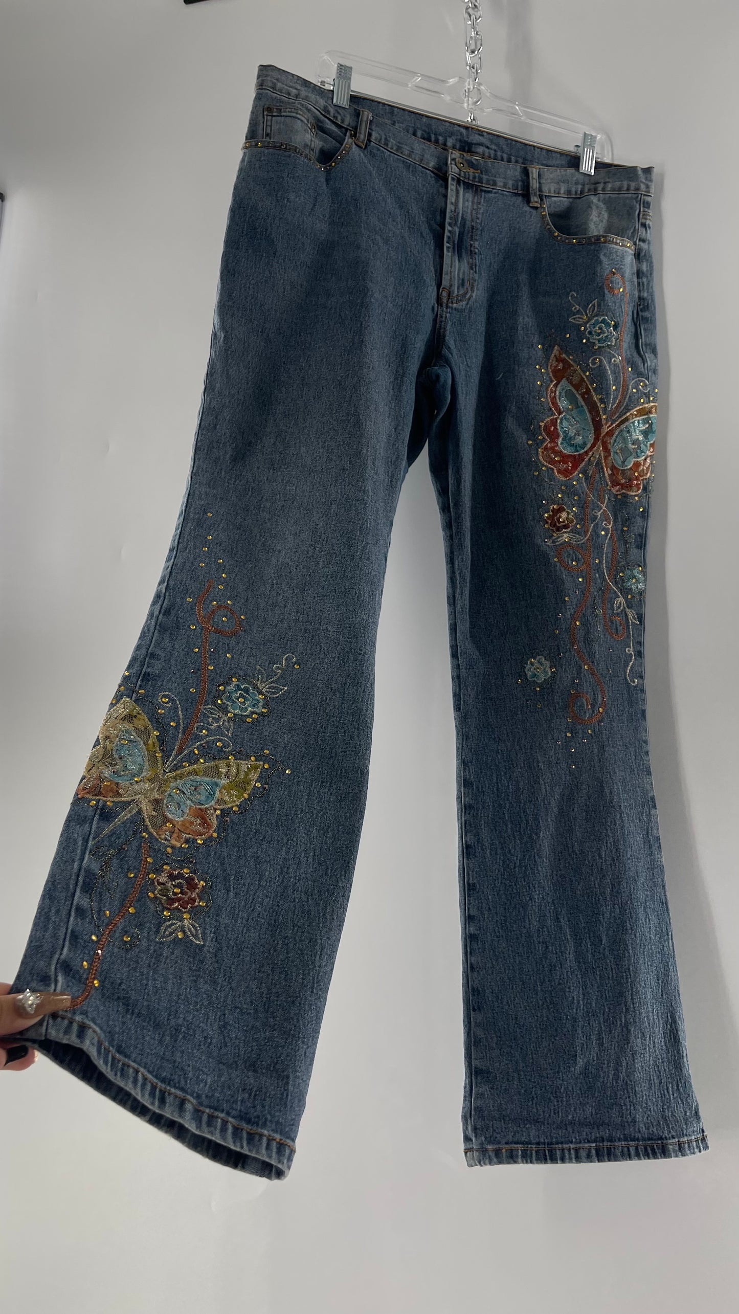 Vintage Diane Gilman Kickflare Denim with Embroidered Butterfly Motifs (14)