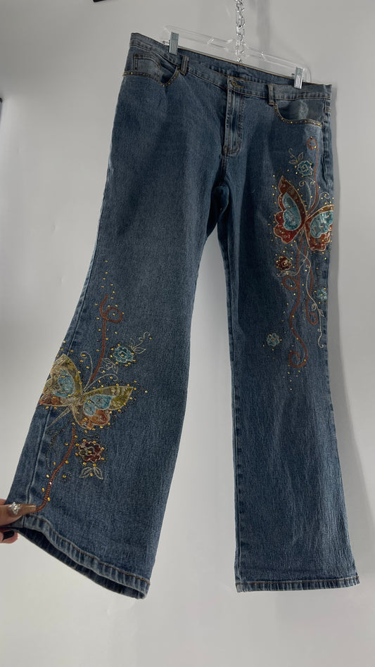 Vintage Diane Gilman Kickflare Denim with Embroidered Butterfly Motifs (14)