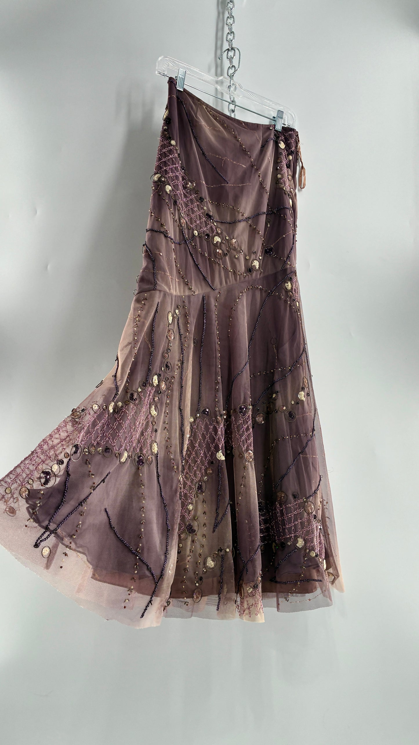 Vintage ALBERTO MAKALI Completely Embroidered and Beaded Maxi Asymmetric Dusty Purple Skirt (4)
