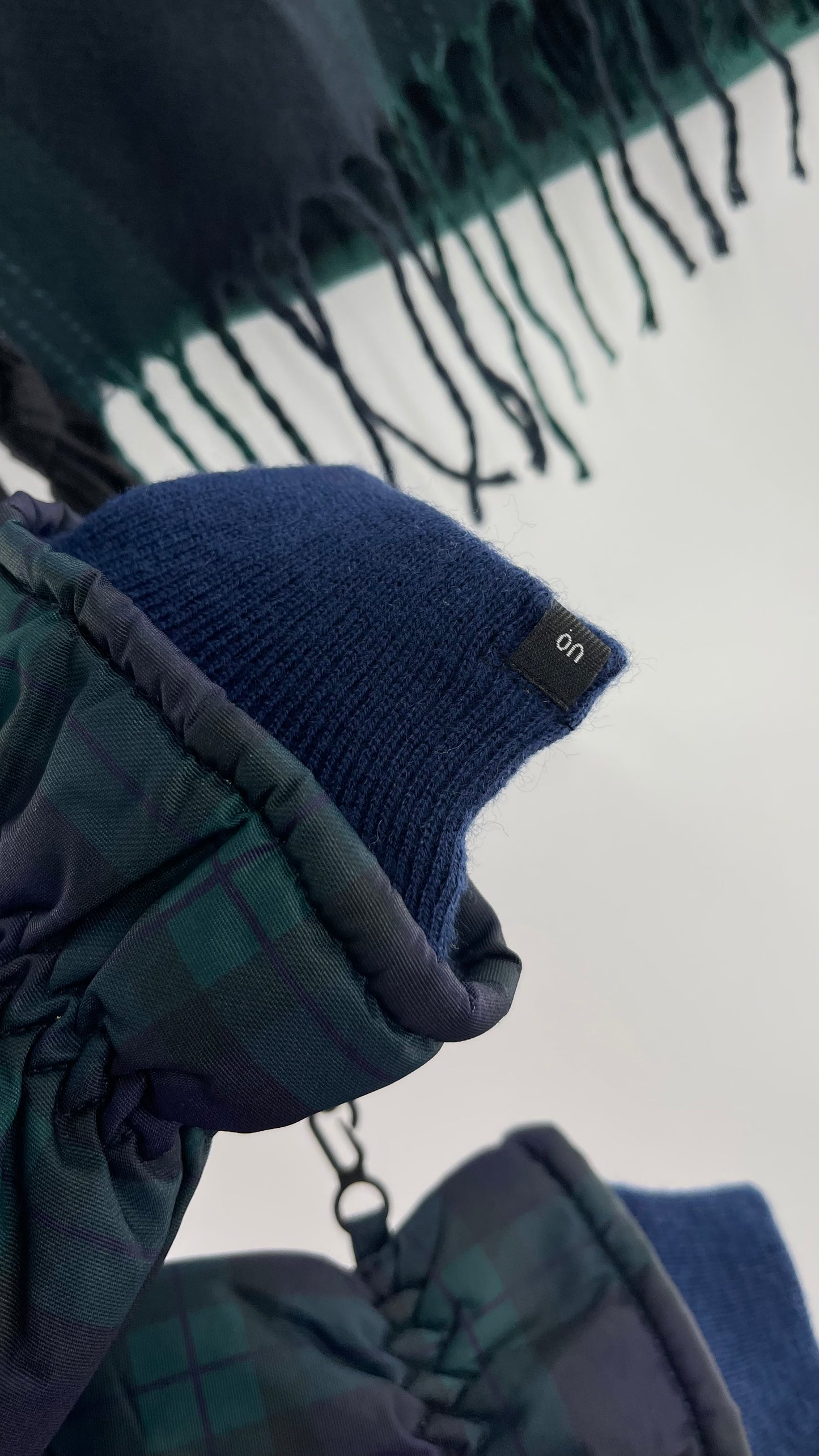 Urban Outfitters Plaid Navy Green Scarf and Matching Glove Set