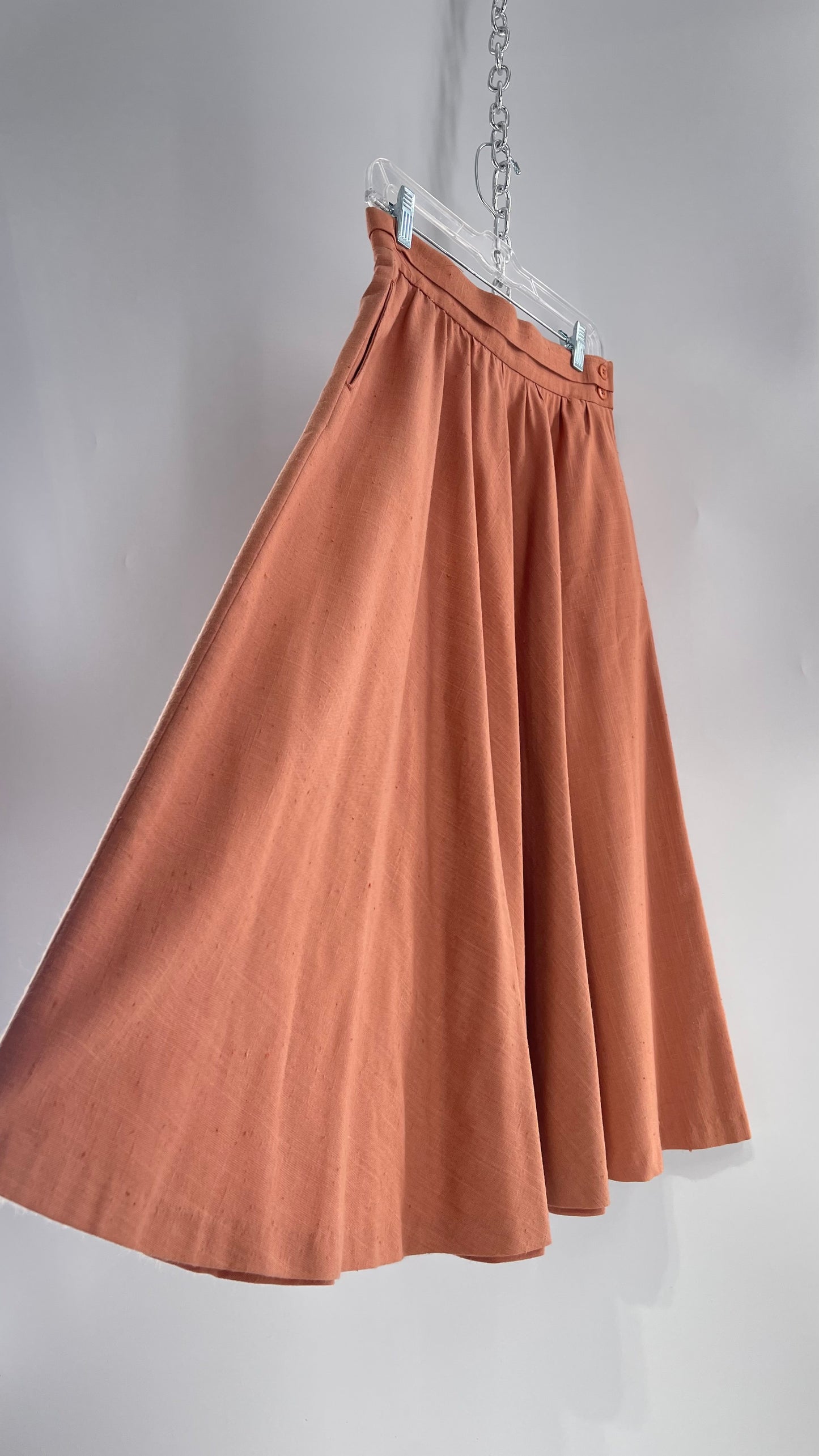 Vintage David N Linen Look Apricot Pink/Orange Circle Skirt with Pockets (9/10)