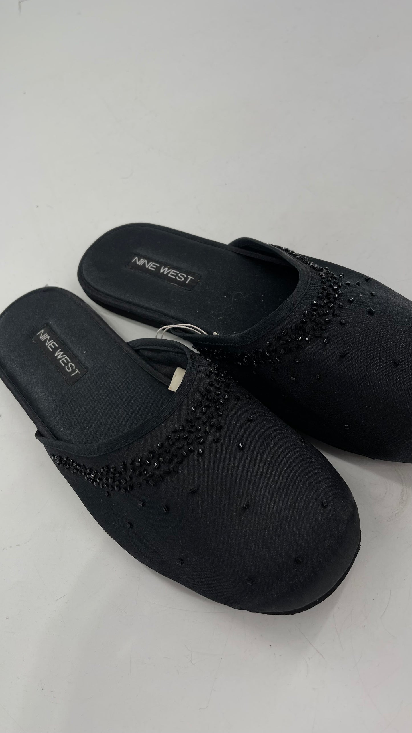 Vintage Nine West Black Satin Beaded Slipper Flats (9/10)