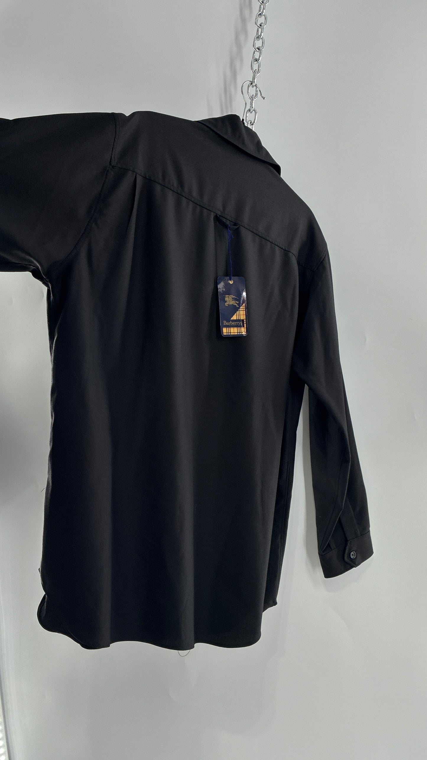 Vintage BURBERRY Black 100% Worsted Cashmere Button Up with Tags Attached (Small)