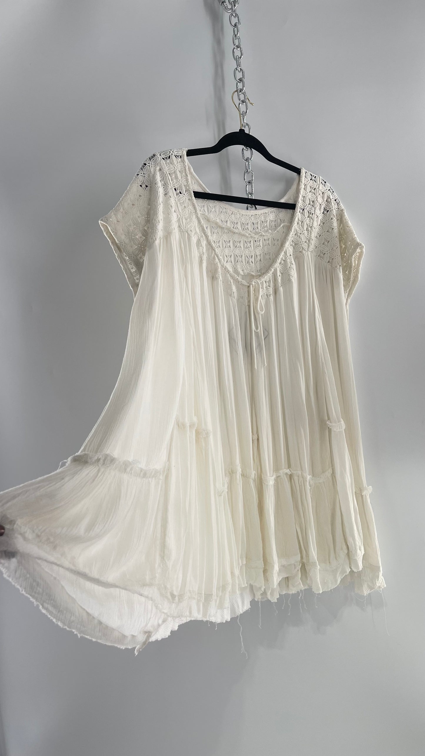 Free People White Cotton Voluminous T Shirt Dress (S)