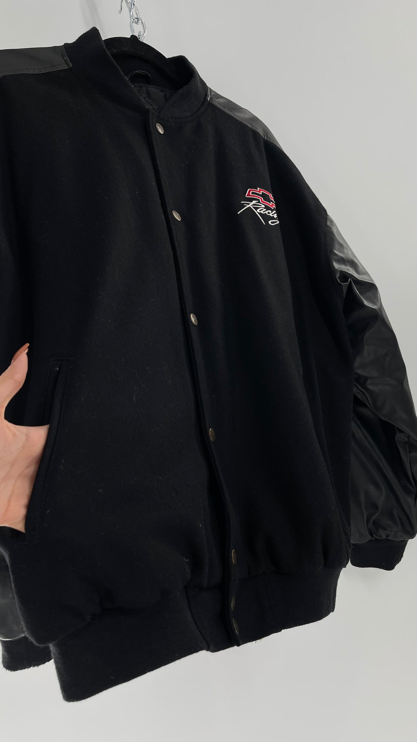 Vintage Chevy Racing Varsity Bomber Jacket with Red Logo Embroidery (Large)