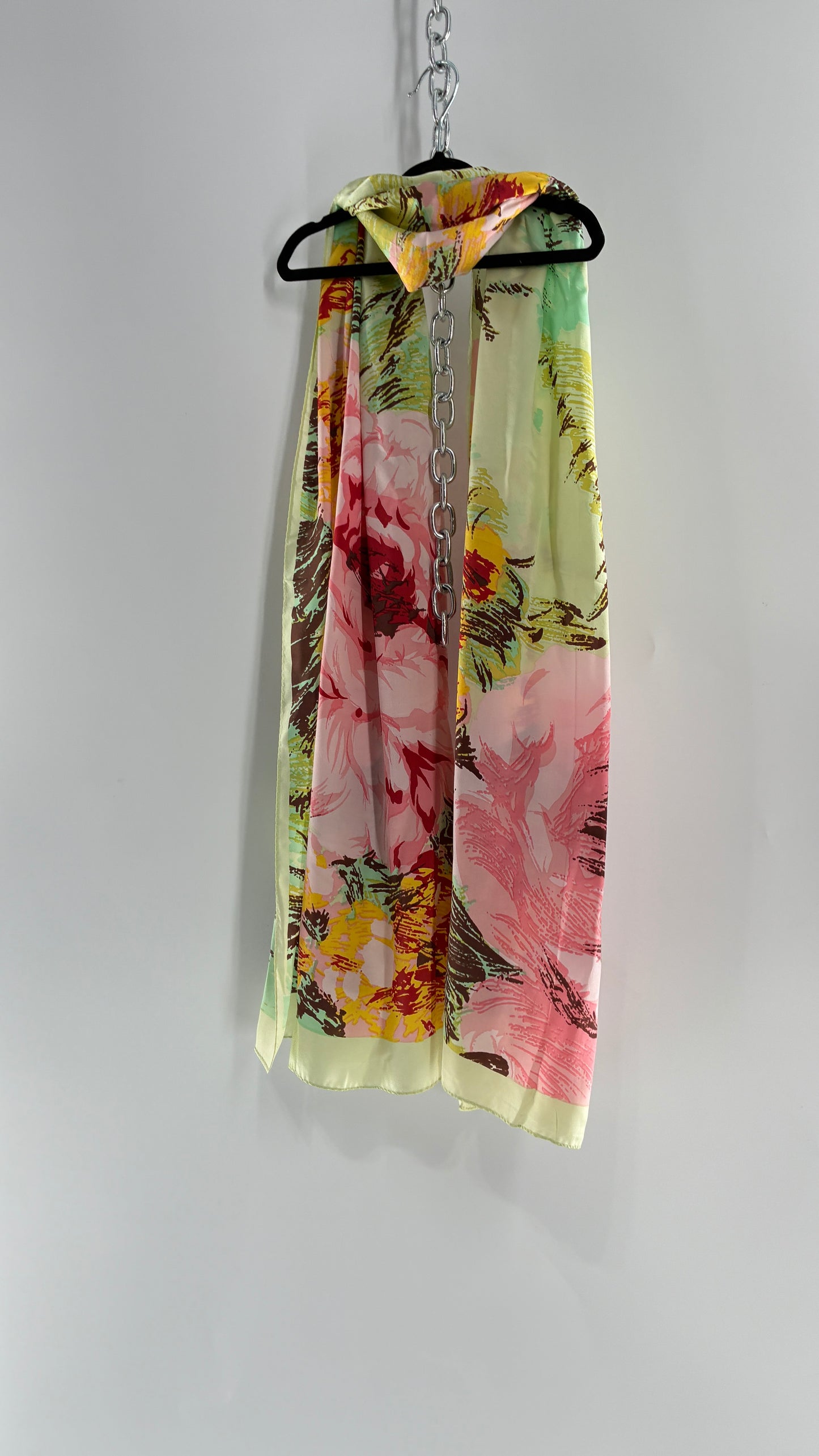 Vintage 100% Silk Tropical Printed Summer Scarf