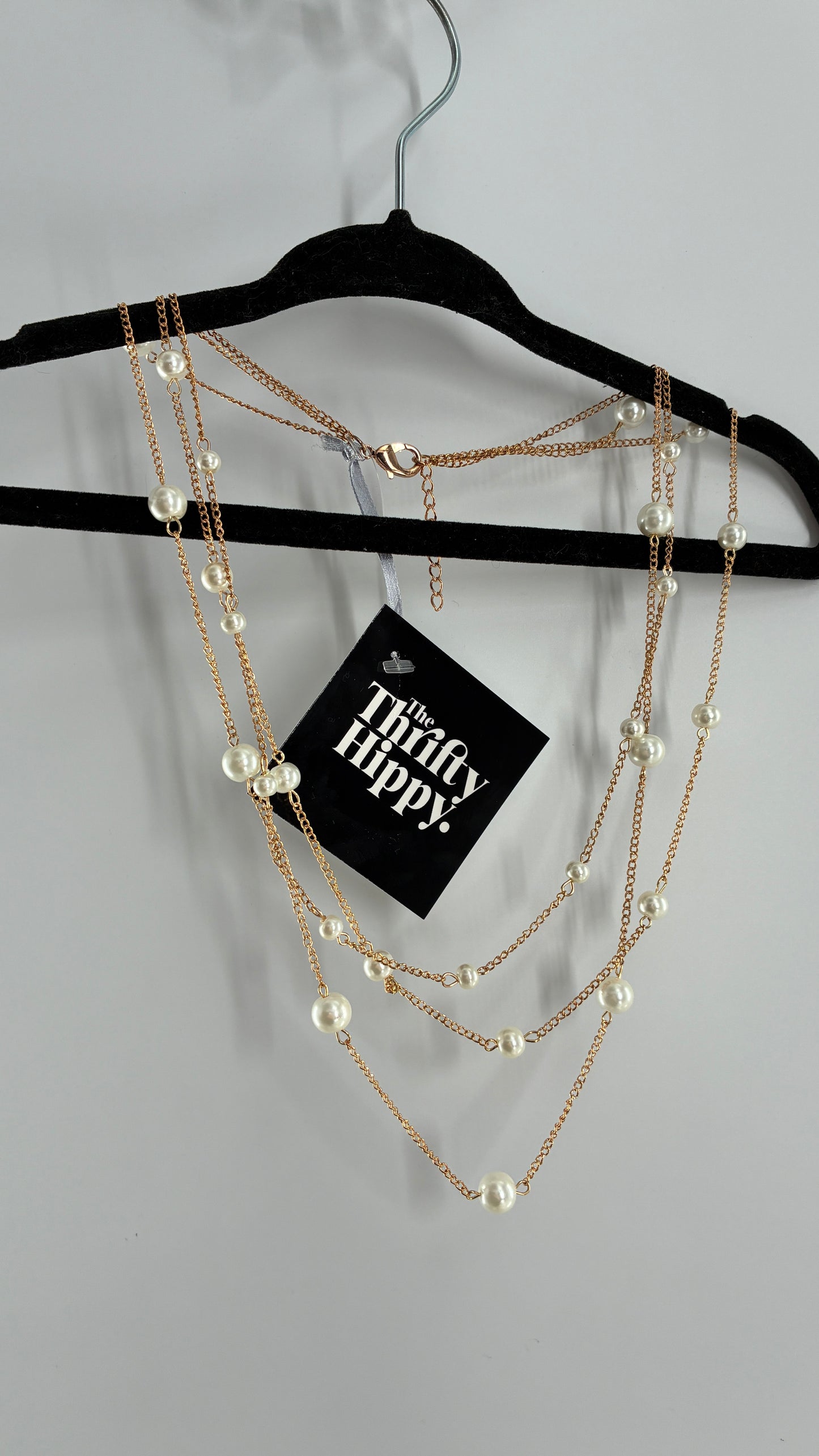 Gold Layered Chain Necklace with Pearl Detailing