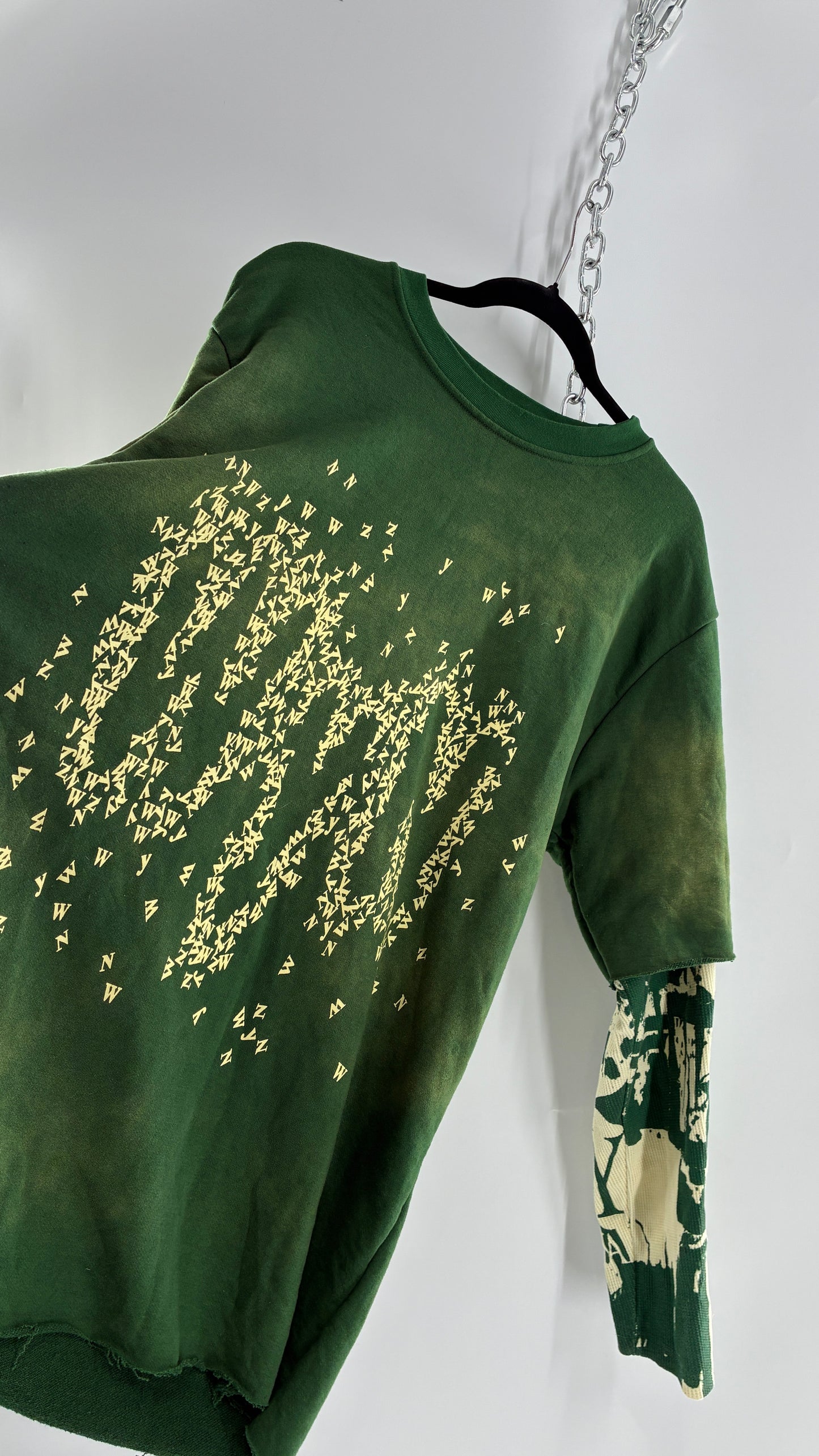 WYN Green Paint Splattered Henley/Baggy T Shirt Men’s Long Sleeve (XXXL)