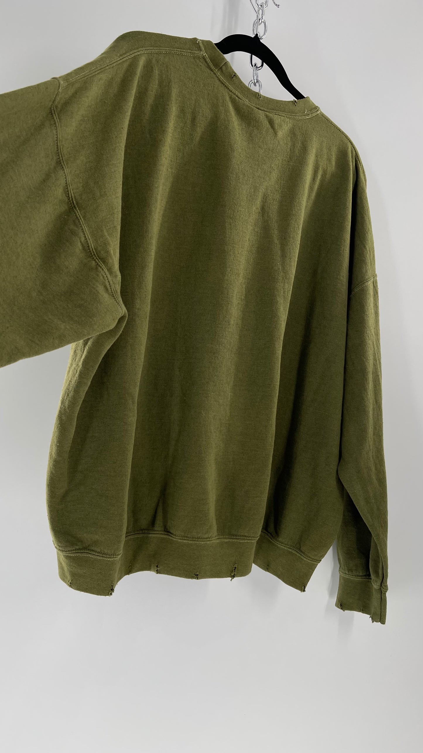 Vintage Green Graphic Pink Floyd Crewneck Knits with Distressed Neckline and Hems (L/XL)