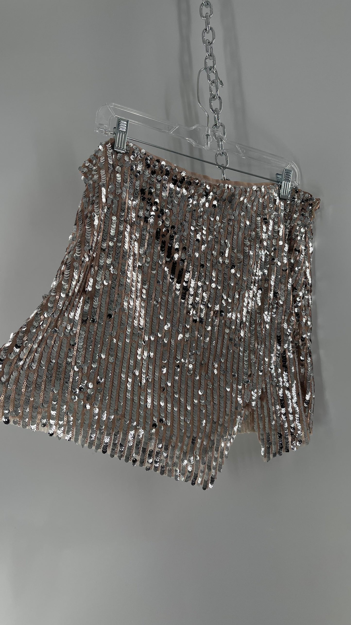 Free People Silver and Nude Sequin Shimmer Mini Skirt (14)
