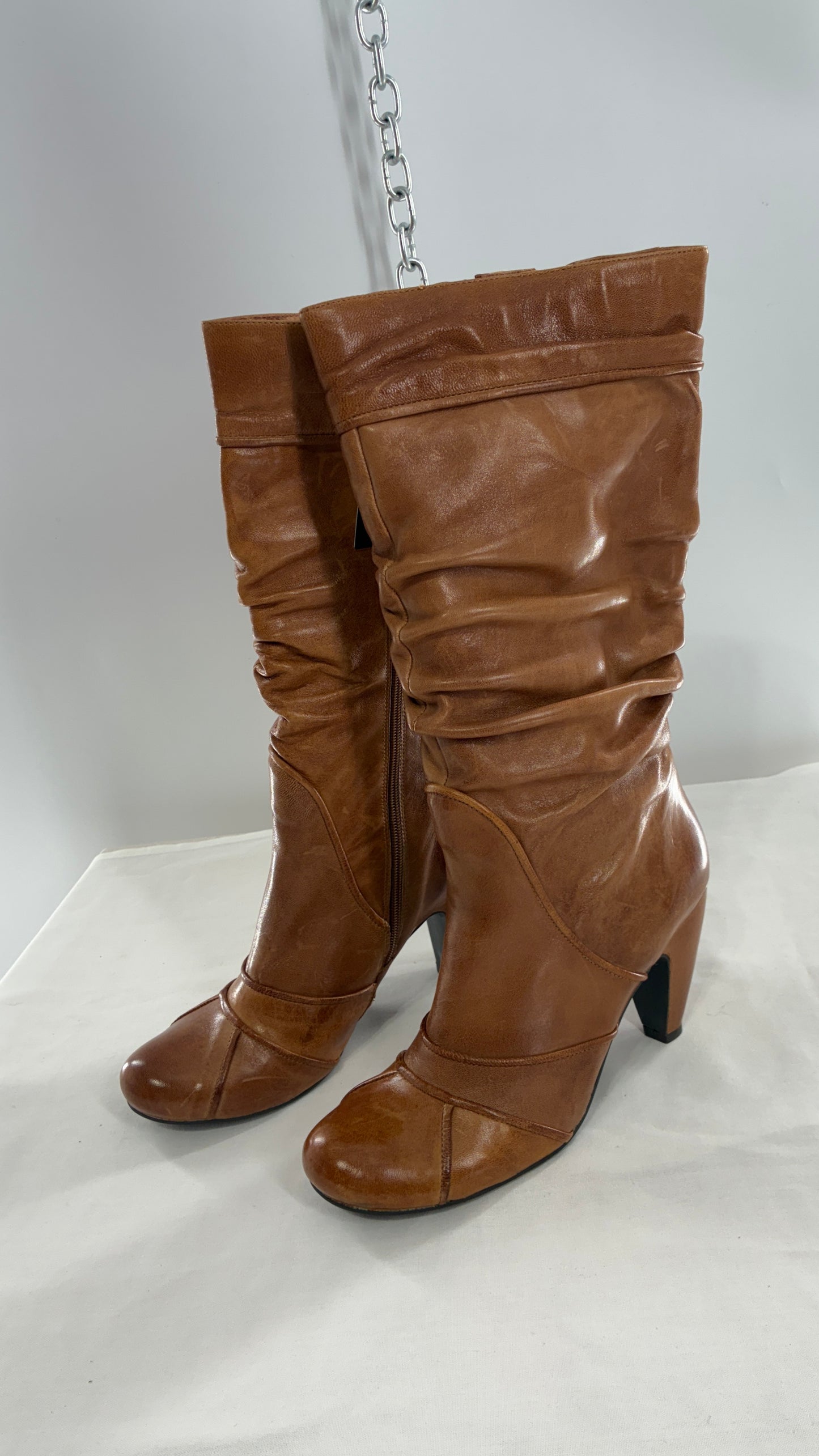 MIZ MOOZ Brown Leather Stacked Round Toe Boot (10)