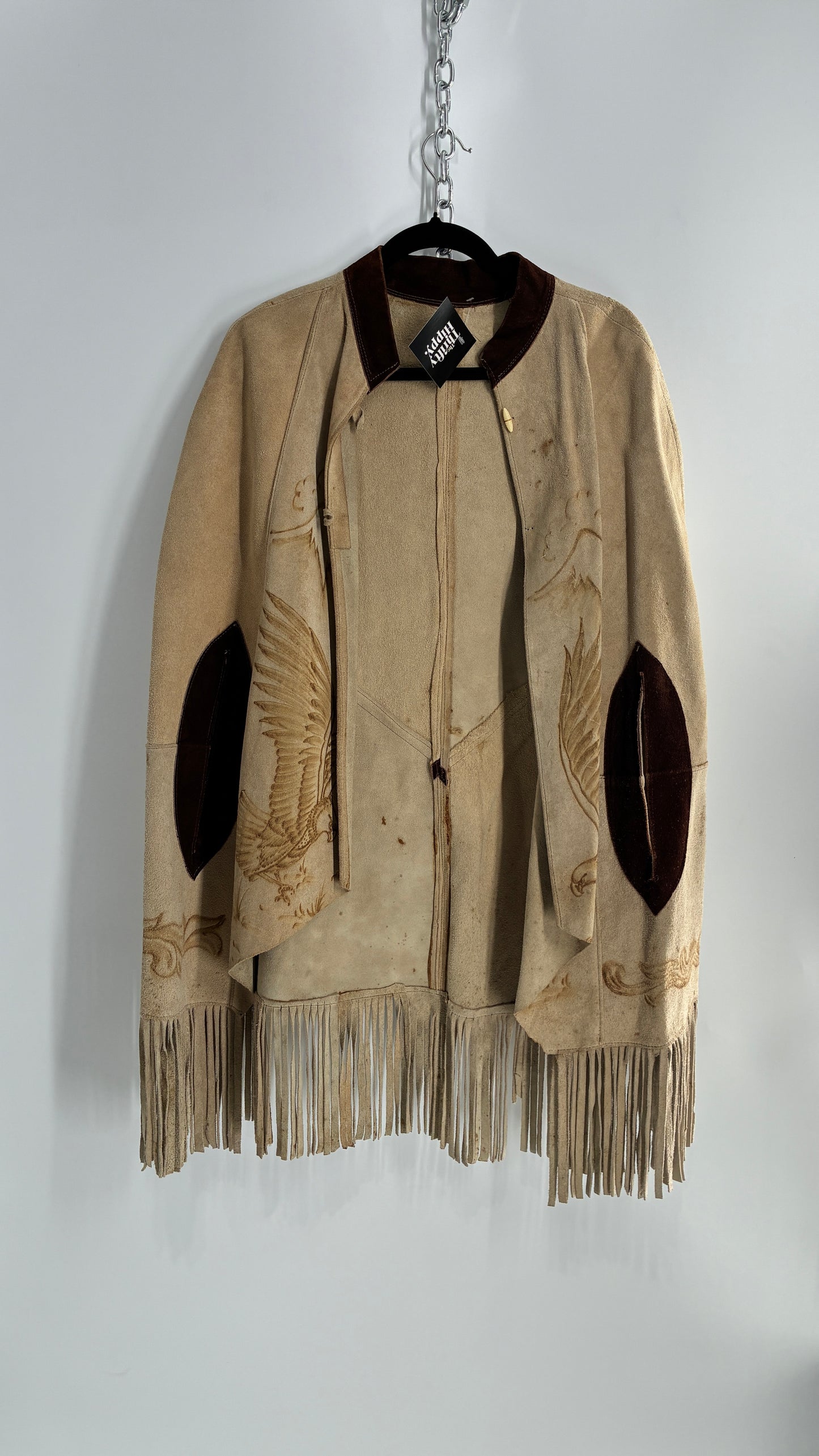 Vintage Animal Hide Engraved Poncho OverCoat (C)(One Size)