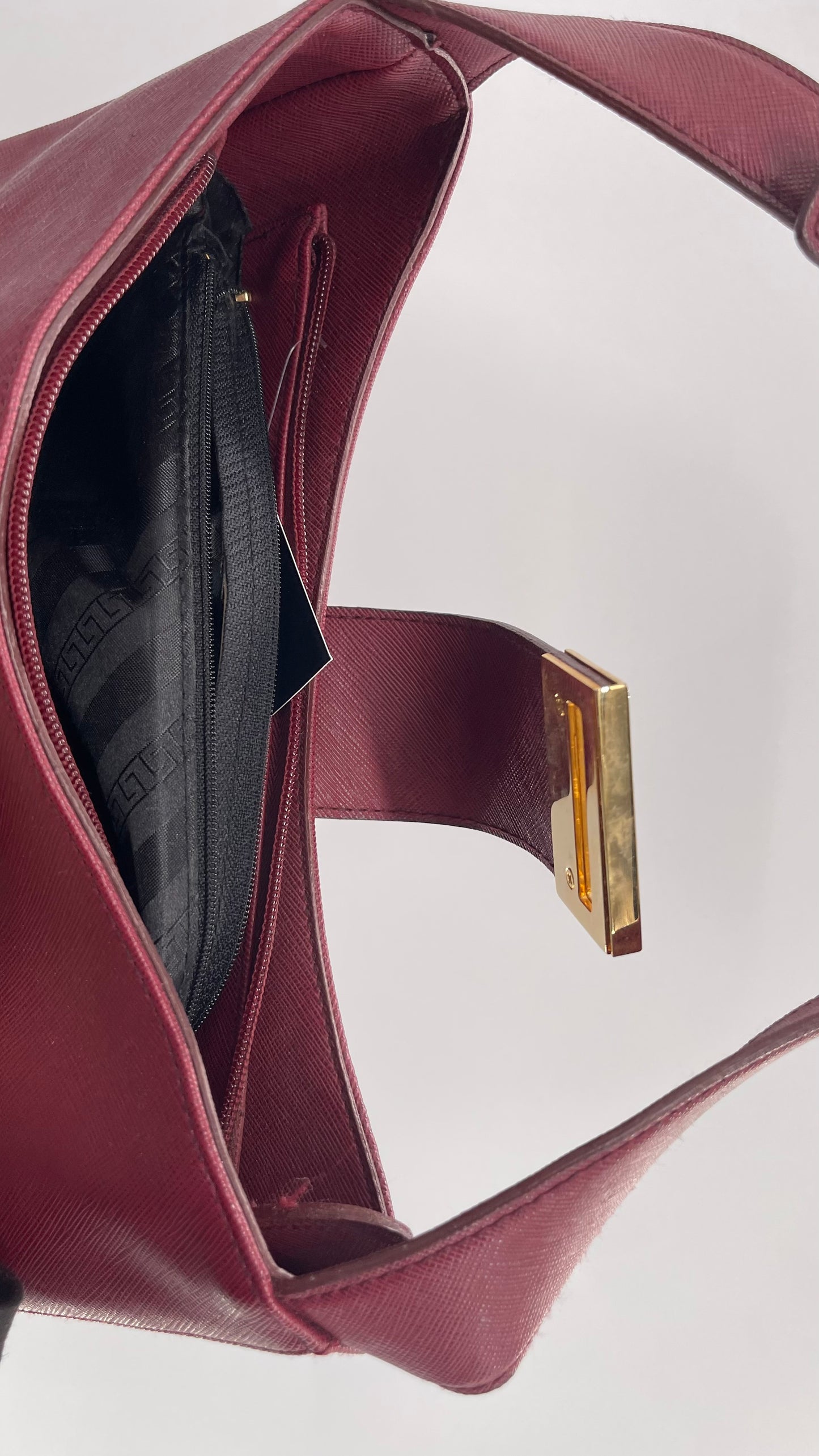 Vintage Salvatore Ferragamo Maroon Red Pocketbook Bag with Gold Hardware