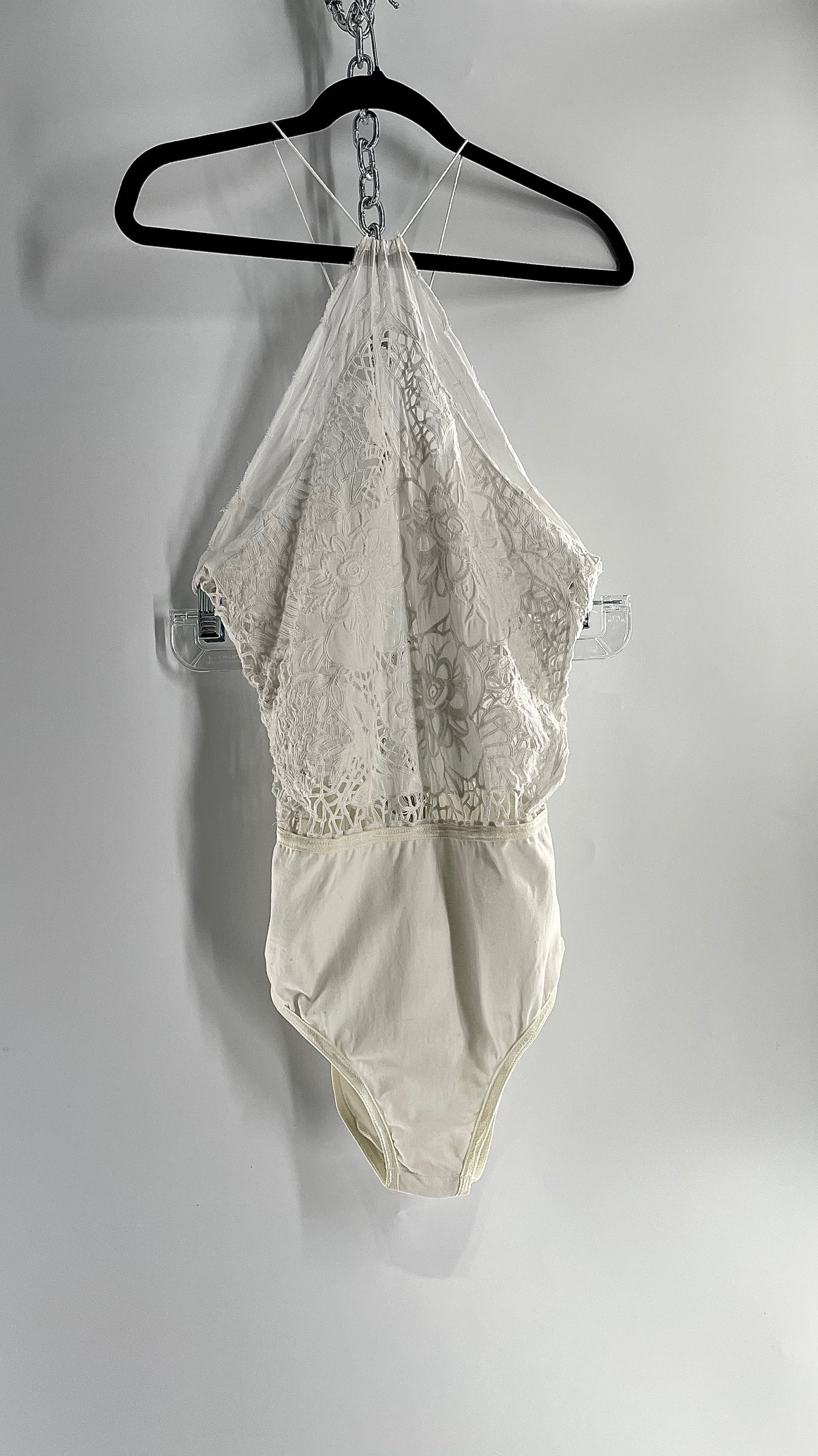 Intimately Free People White Eyelet Lace Open Back Bodysuit (Medium)