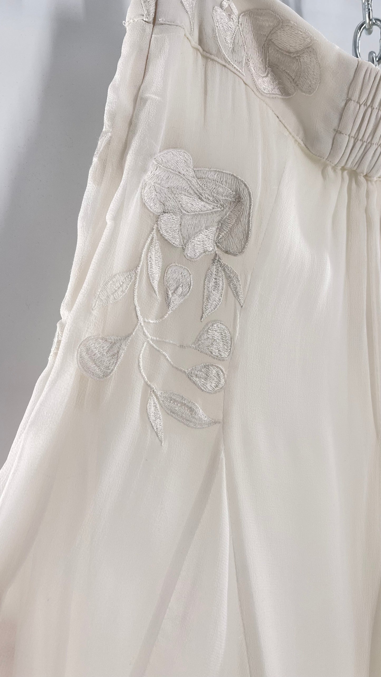 ROCOCO SAND White Hankerchief Hem Skirt with Embroidered Waistline (Medium)