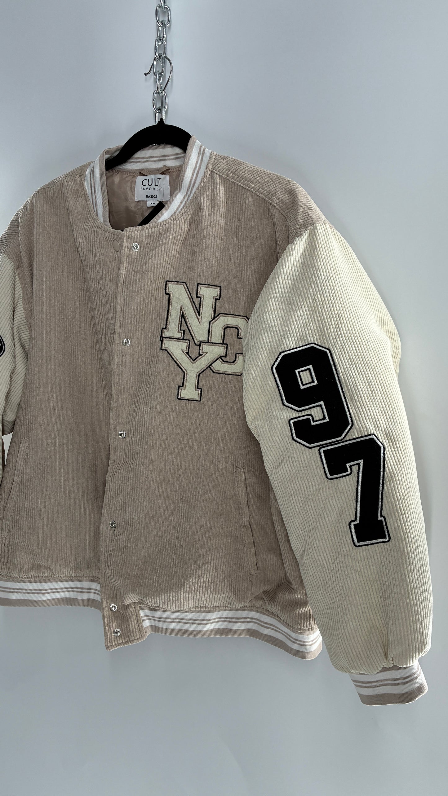 Cult Favorite Corduroy NYC Patch/Badge Varsity Jacket (XL)