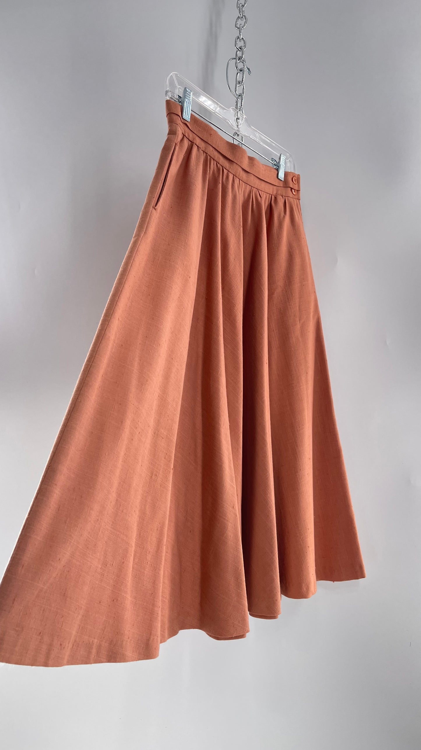 Vintage David N Linen Look Apricot Pink/Orange Circle Skirt with Pockets (9/10)