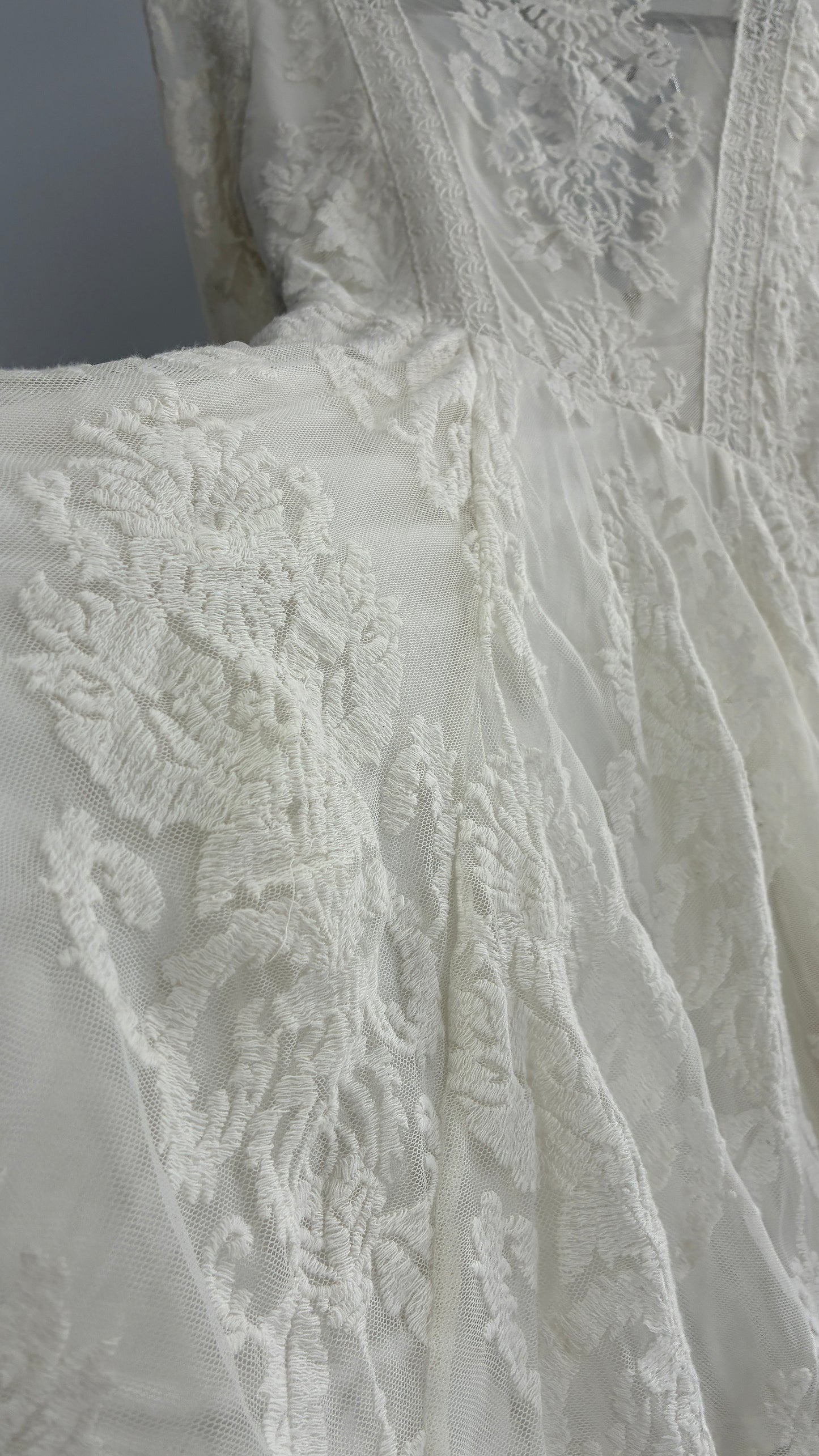 Free People White Lace All Over Embroidered Mini Dress with Sheer Back (4)