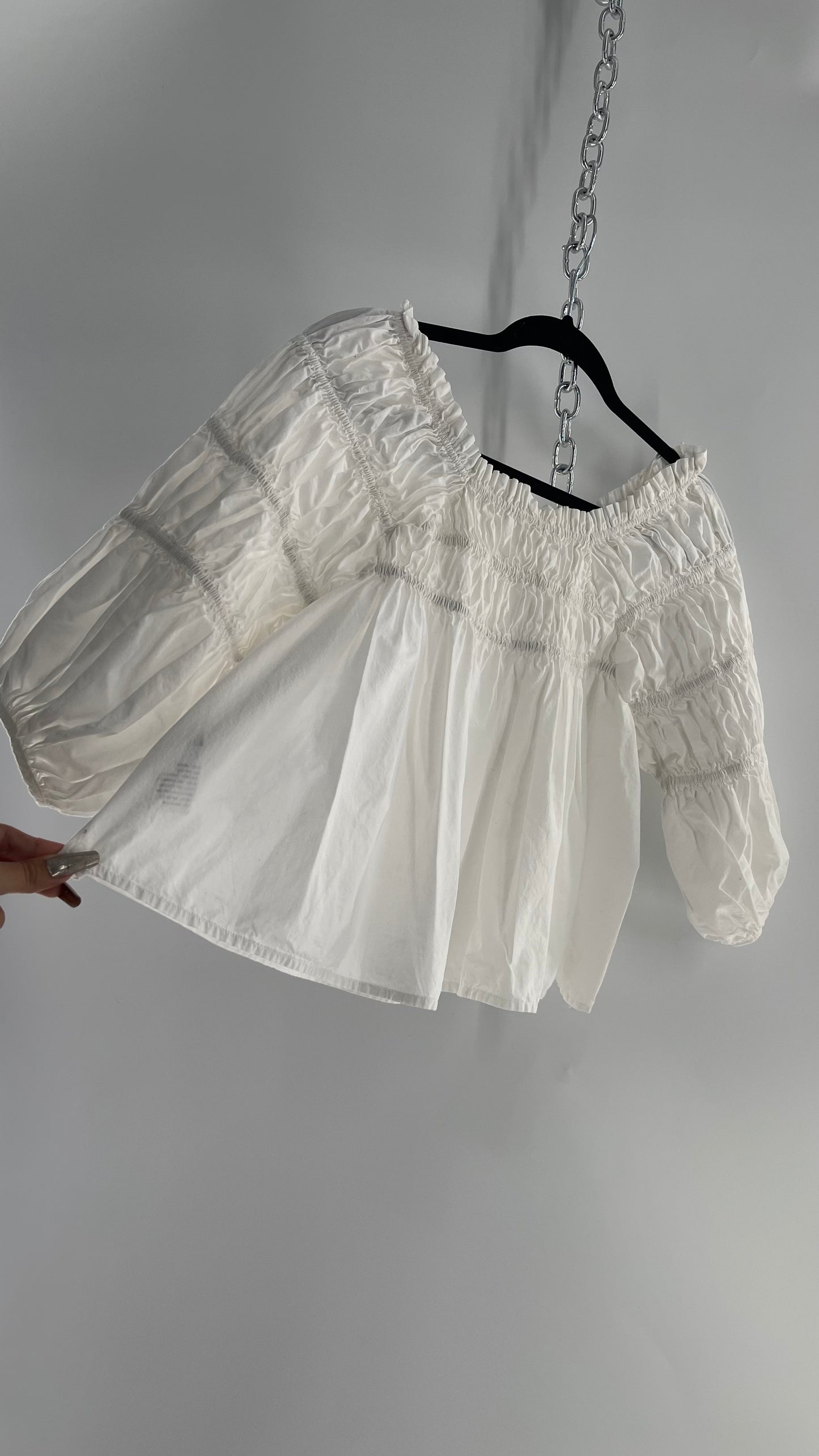 Free People White Smocked Blouse (XS)