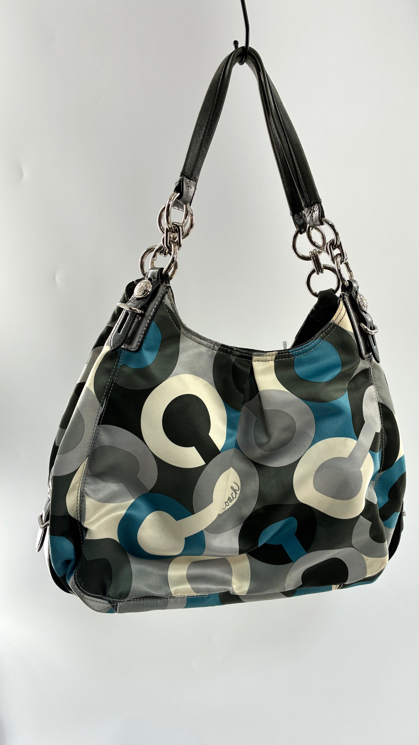 Vintage Maggie COACH Graphic Monogram Grey, Blue, Silver Shoulder Bag