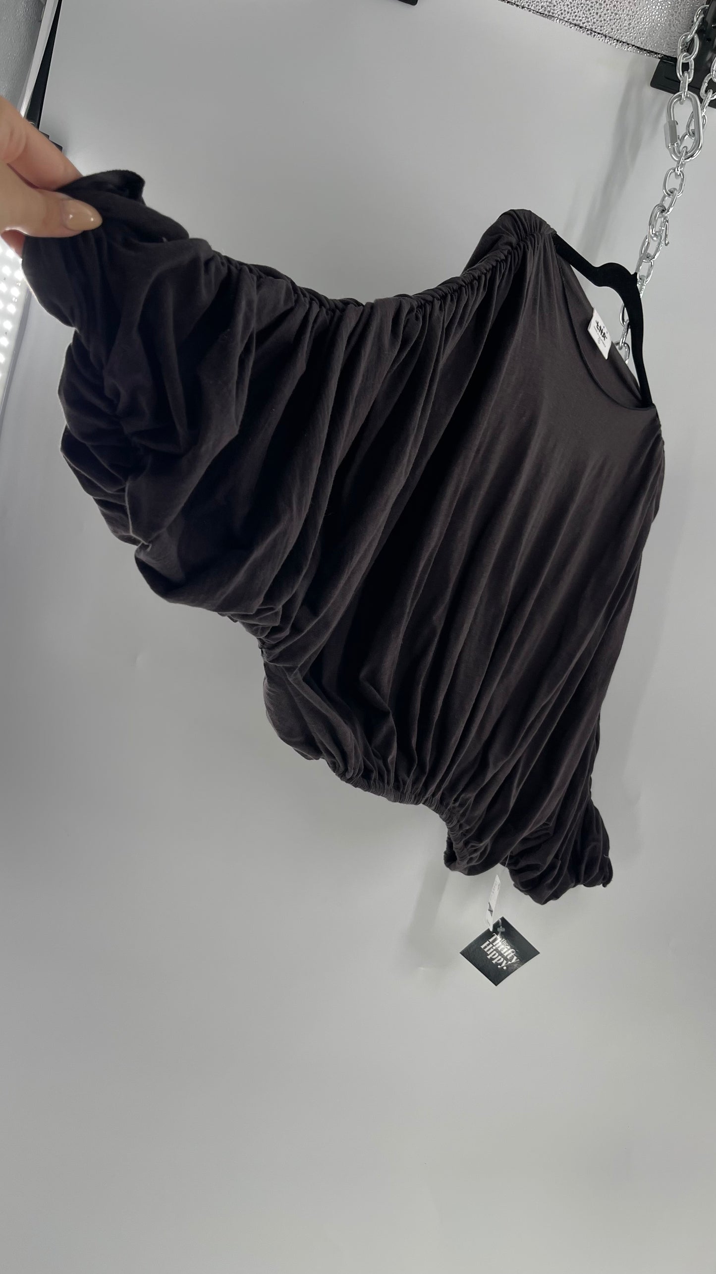 LNA California Made Free People Distopian Dark Grey Drape, Slouchy Ruched Long Sleeve with Tags Attached (Small)