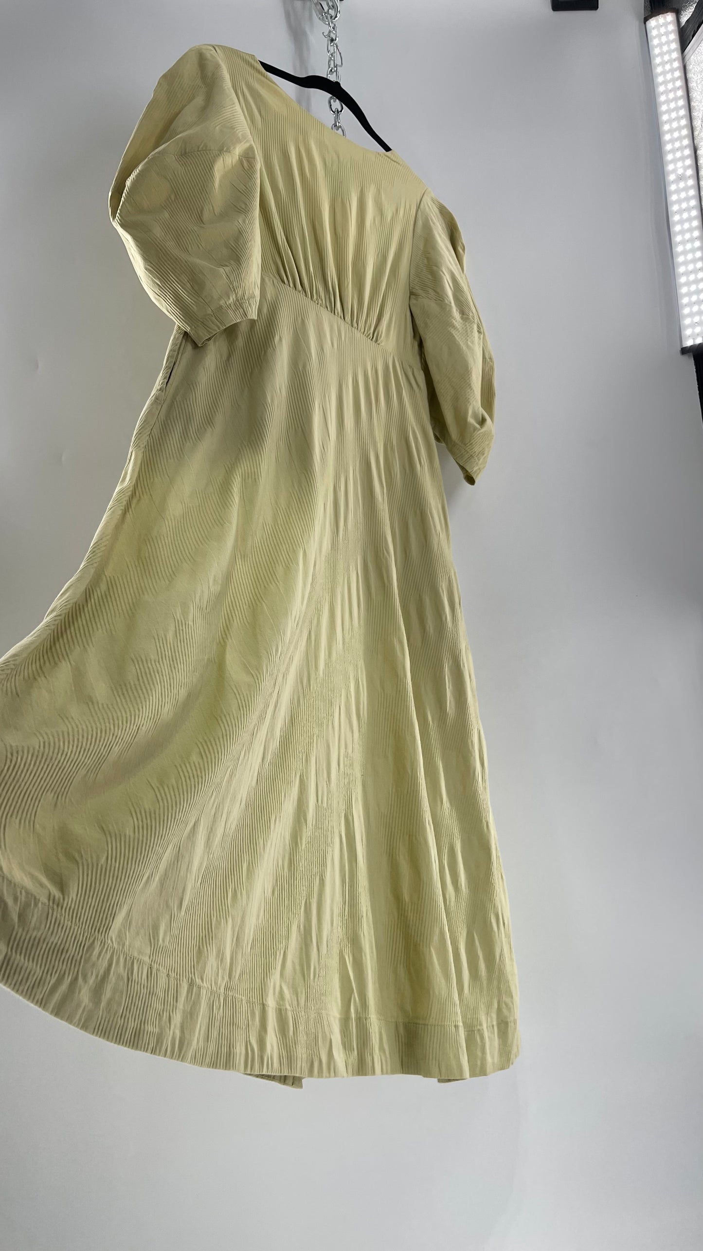 Free People Sage Green Textured Hidden Wooden Button Front Maxi with Back Pleating (Small)
