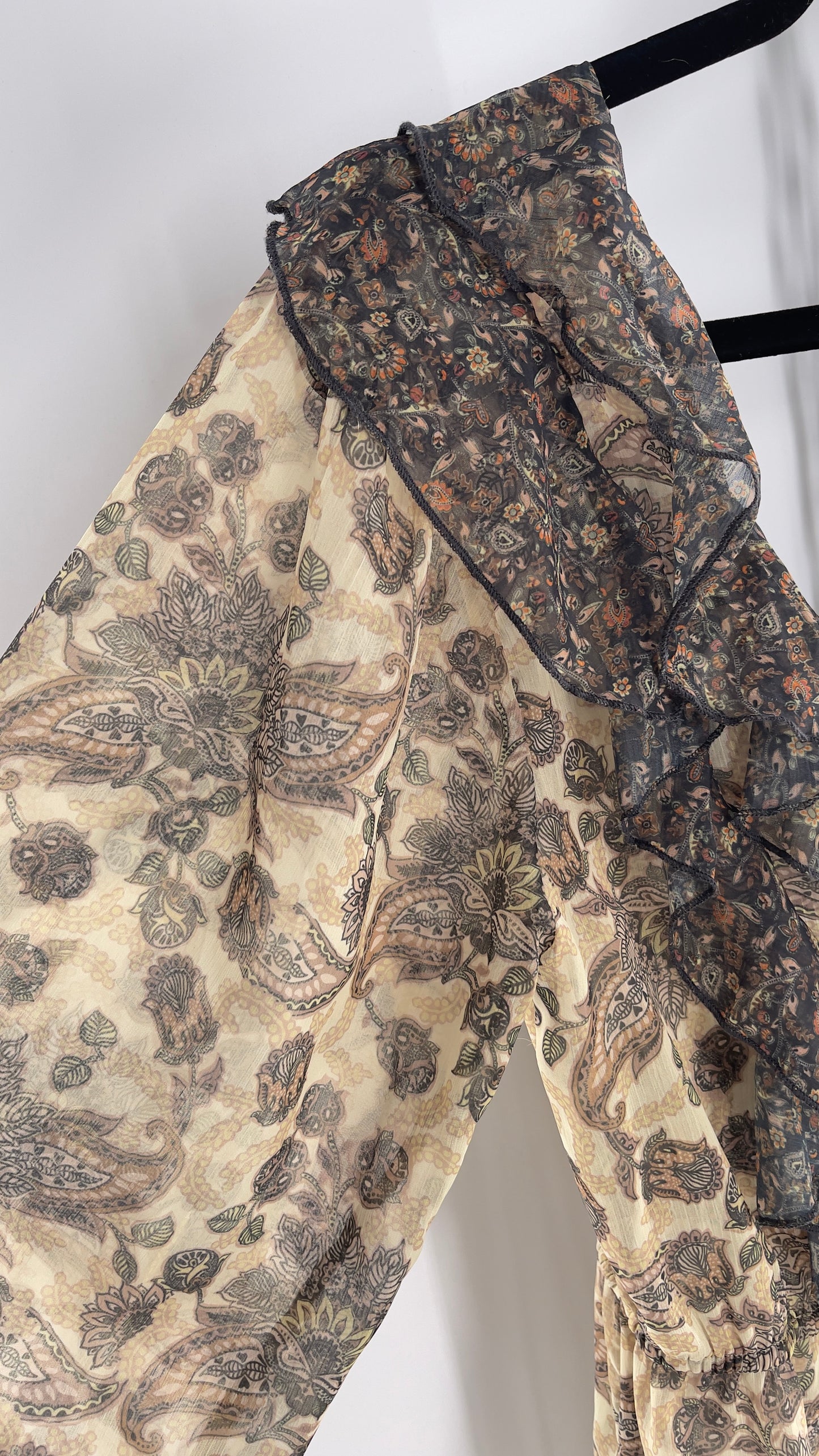 Free People Let Me Be Paisley Dual Toned High Low Sweeping Cape with Ruffled Bust and Hemline with Tags Attached (Small)