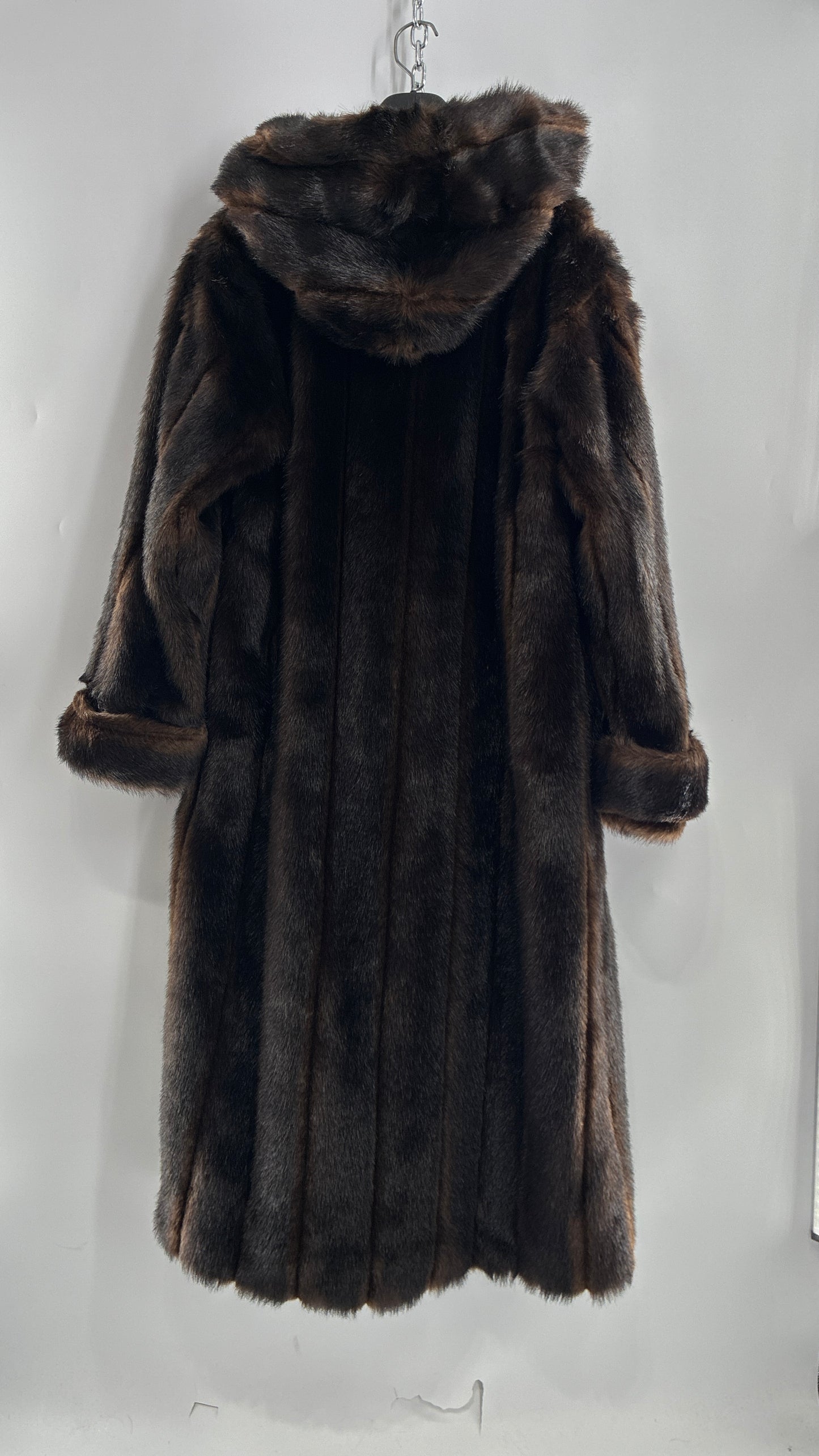 Vintage TALLY HO Hooded and Paneled, Vegan Fur Full Length Coat (Medium)
