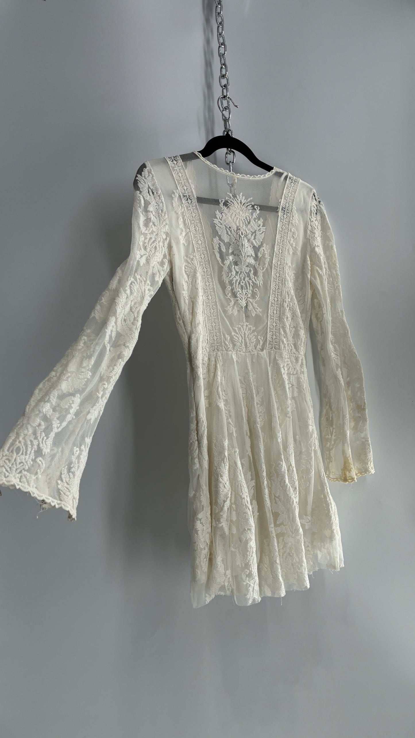 Free People White Lace All Over Embroidered Mini Dress with Sheer Back (4)