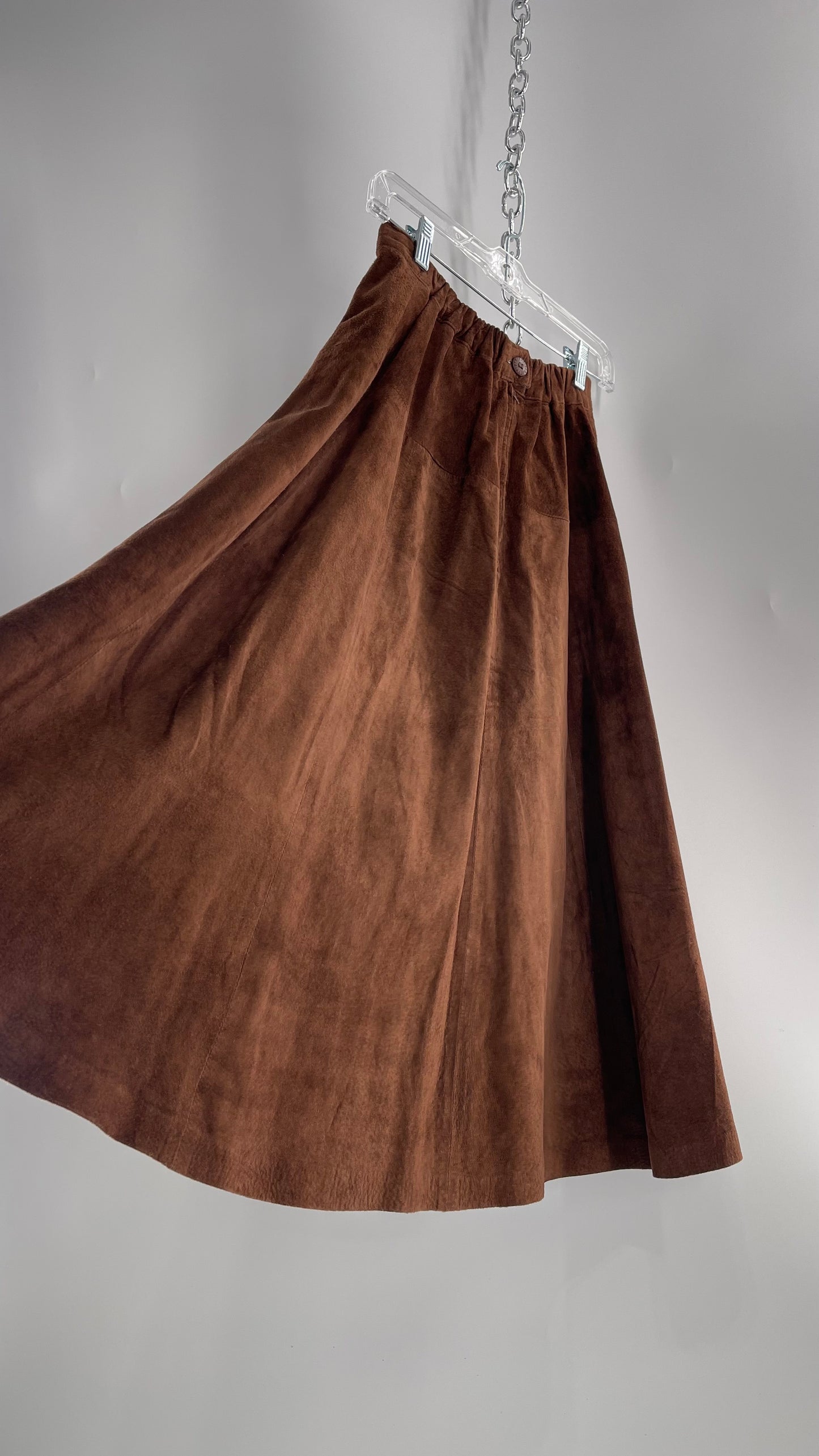 Vintage Imported Leather FIRENZE Santa Barbara Saks Fifth Avenue Brown Suede Leather Skirt (Medium)
