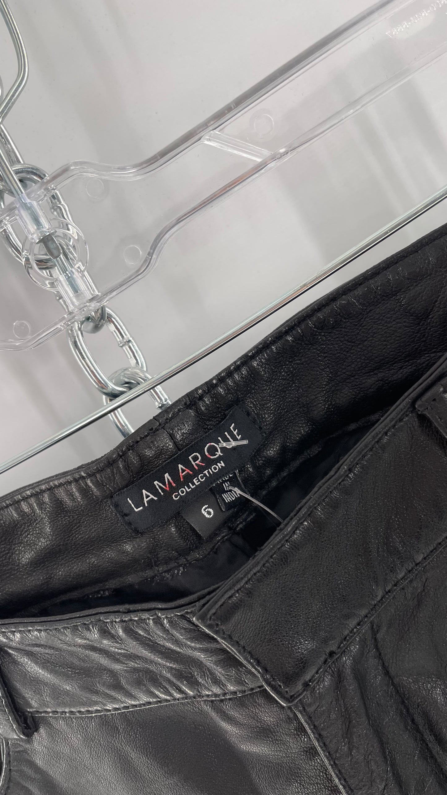 LAMARQUE 1990s Collection Vintage Black Leather Moto Style Pant with Panels, Ribbing and Zipper Details (6)