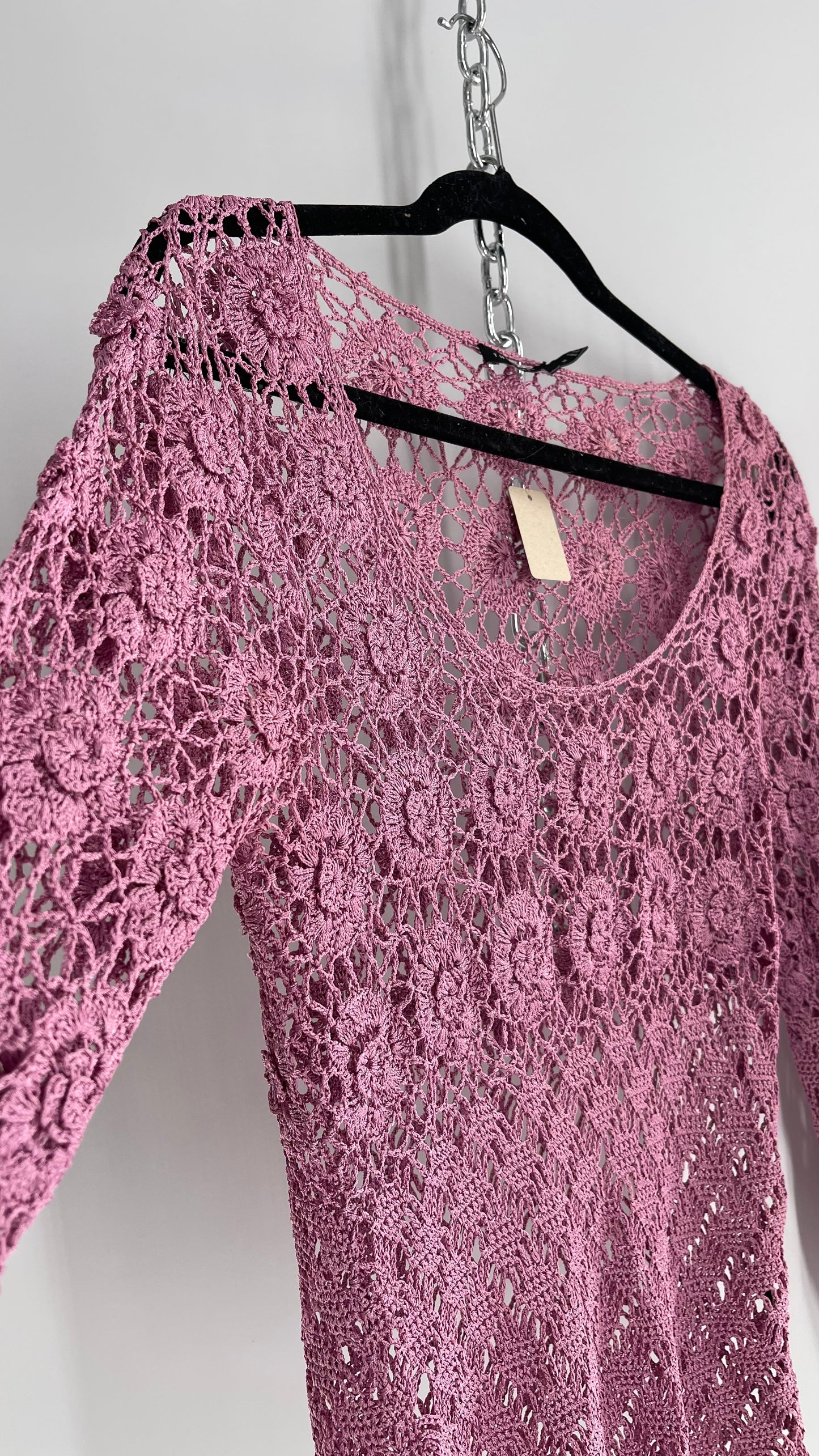 Vintage THE LIMITED 1990s Lavender Purple Hand Crochet Knit Blouse (Medium)