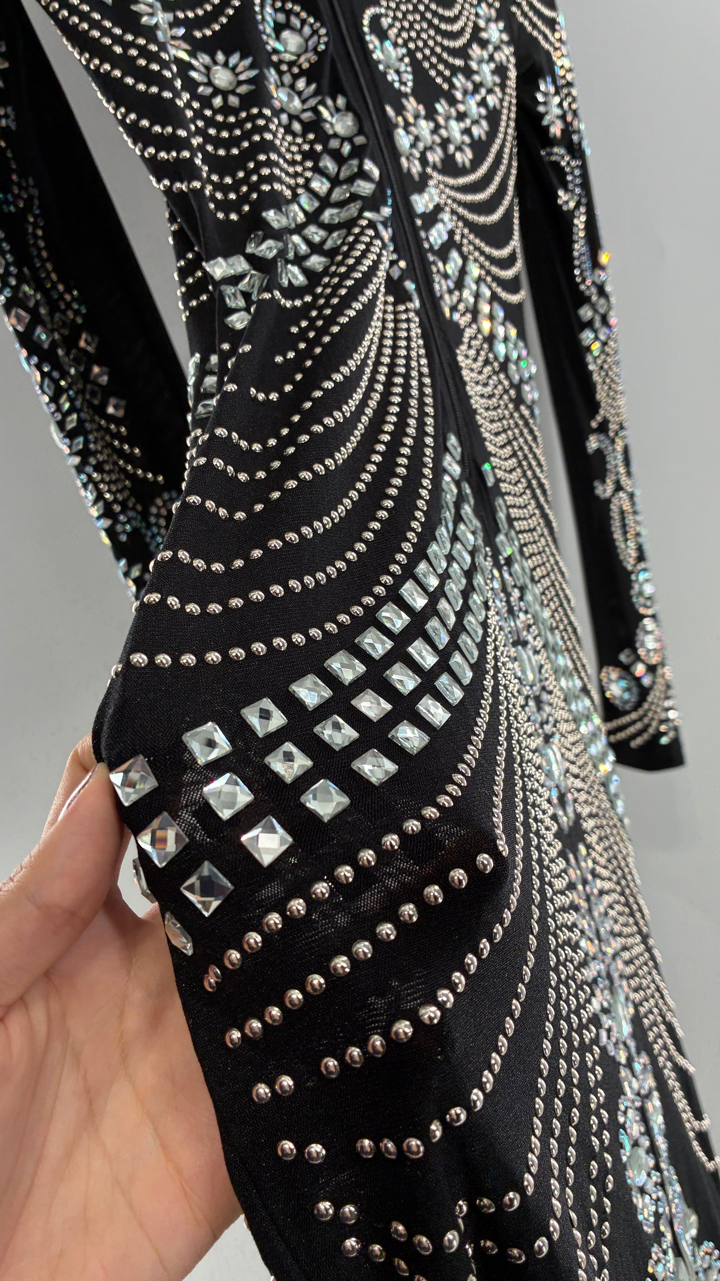 Black Bedazzled Mini Dress with Cut Out Details Covered in Gems (Small)