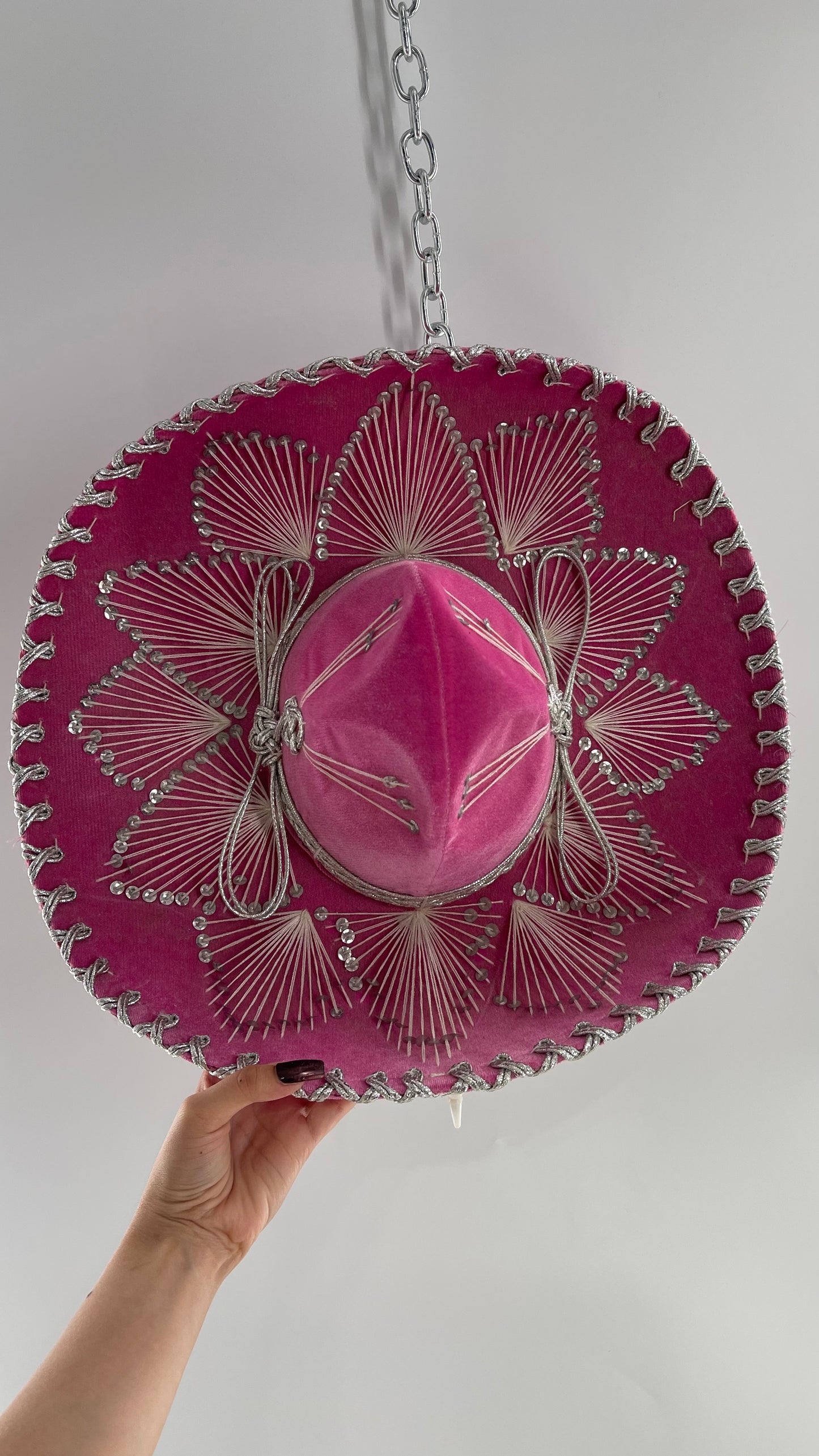 Vintage 1970s Pink and Silver Salazar Yepez Sombrero