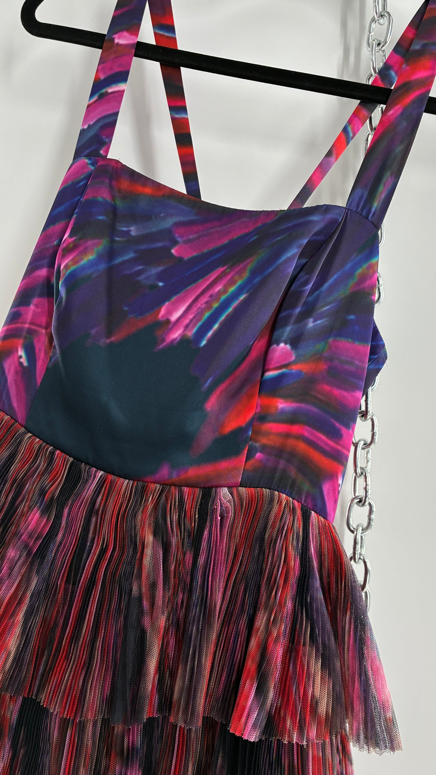 HUTCH Ruffled Maxi Gown Graphic Navy Blue, Fuchsia (2P,4)