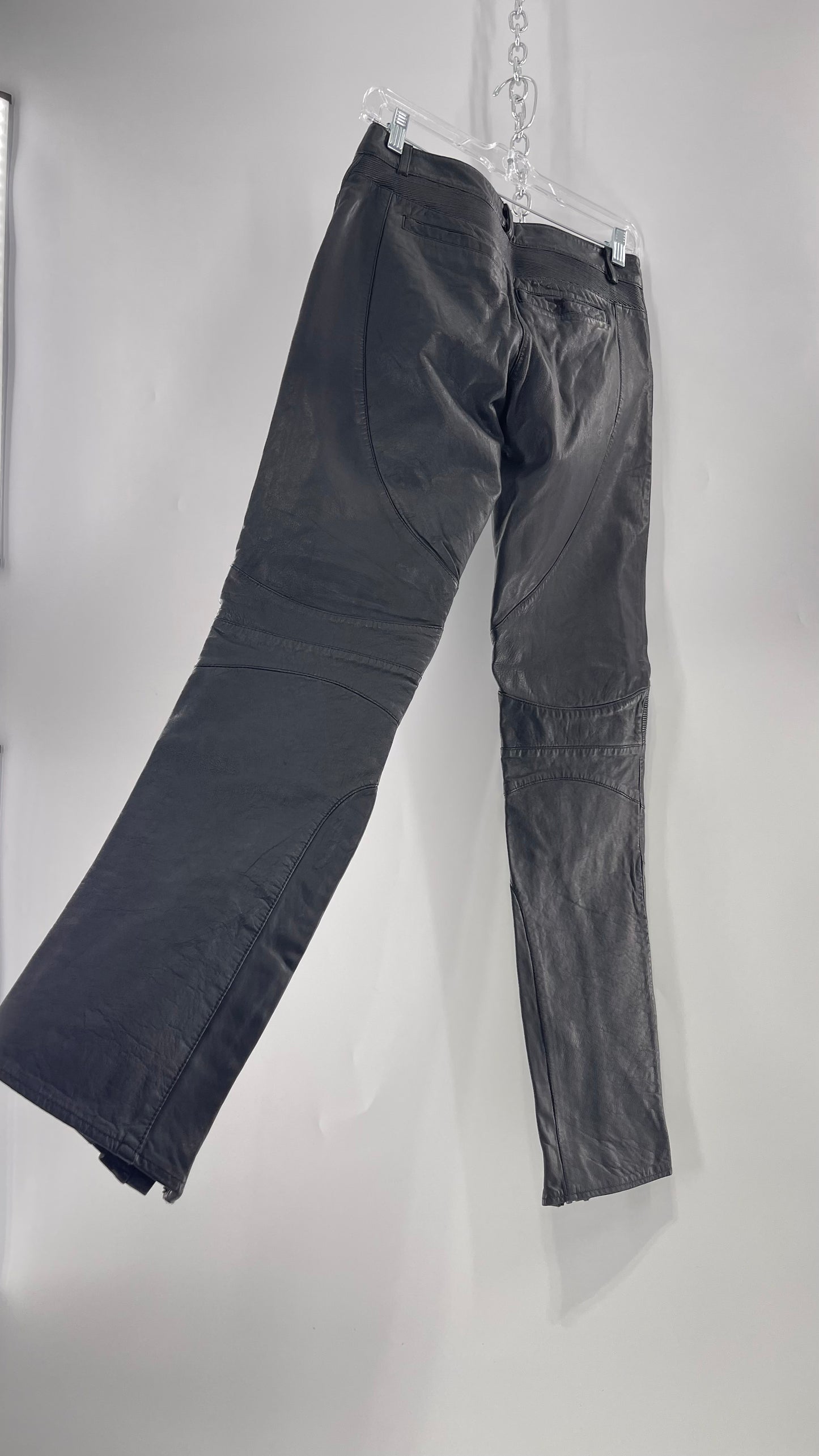 LAMARQUE 1990s Collection Vintage Black Leather Moto Style Pant with Panels, Ribbing and Zipper Details (6)