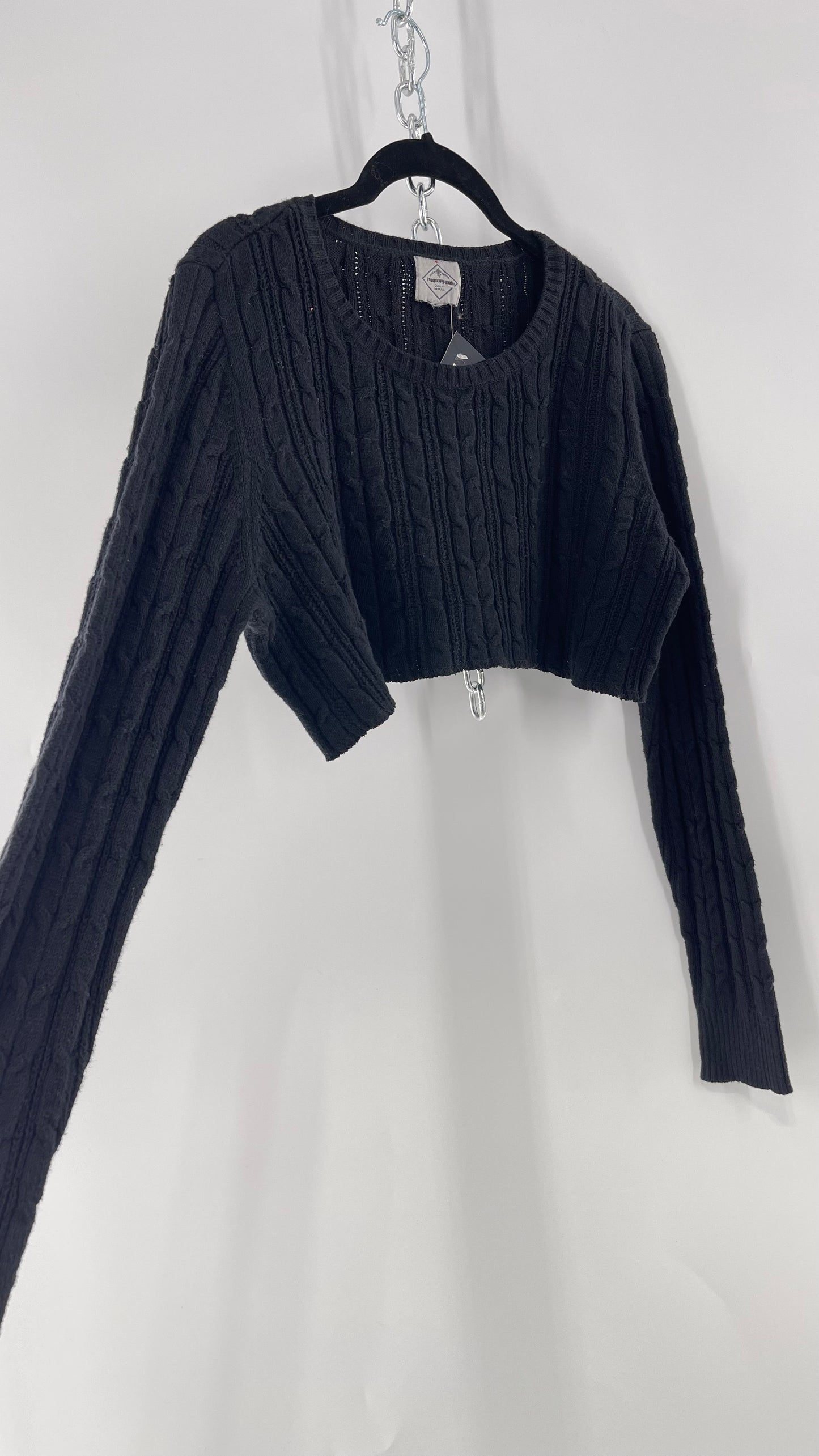 Urban Outfitters Reworked Cropped Cableknit Black Sweater (Medium)