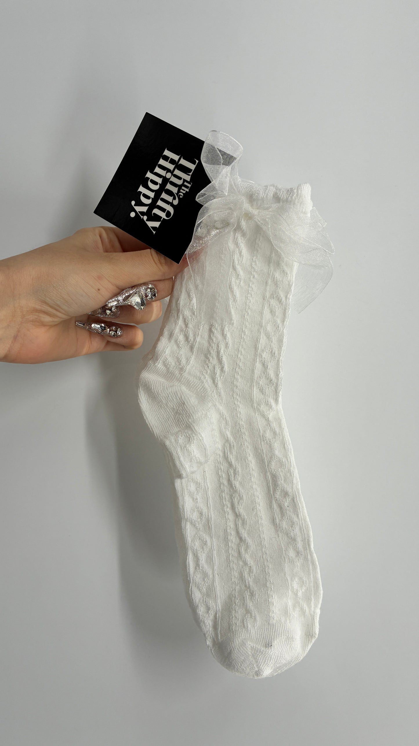 NWOT White Cable-knit Socks with Tulle Bow