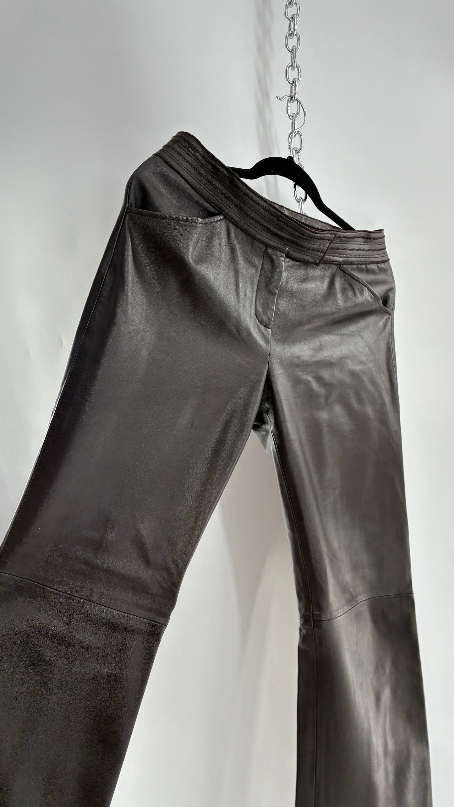 Vintage ETCETERA Deep Brown Low Waisted Embroidered, Side Closure Pants with Bootcut Hem (4)