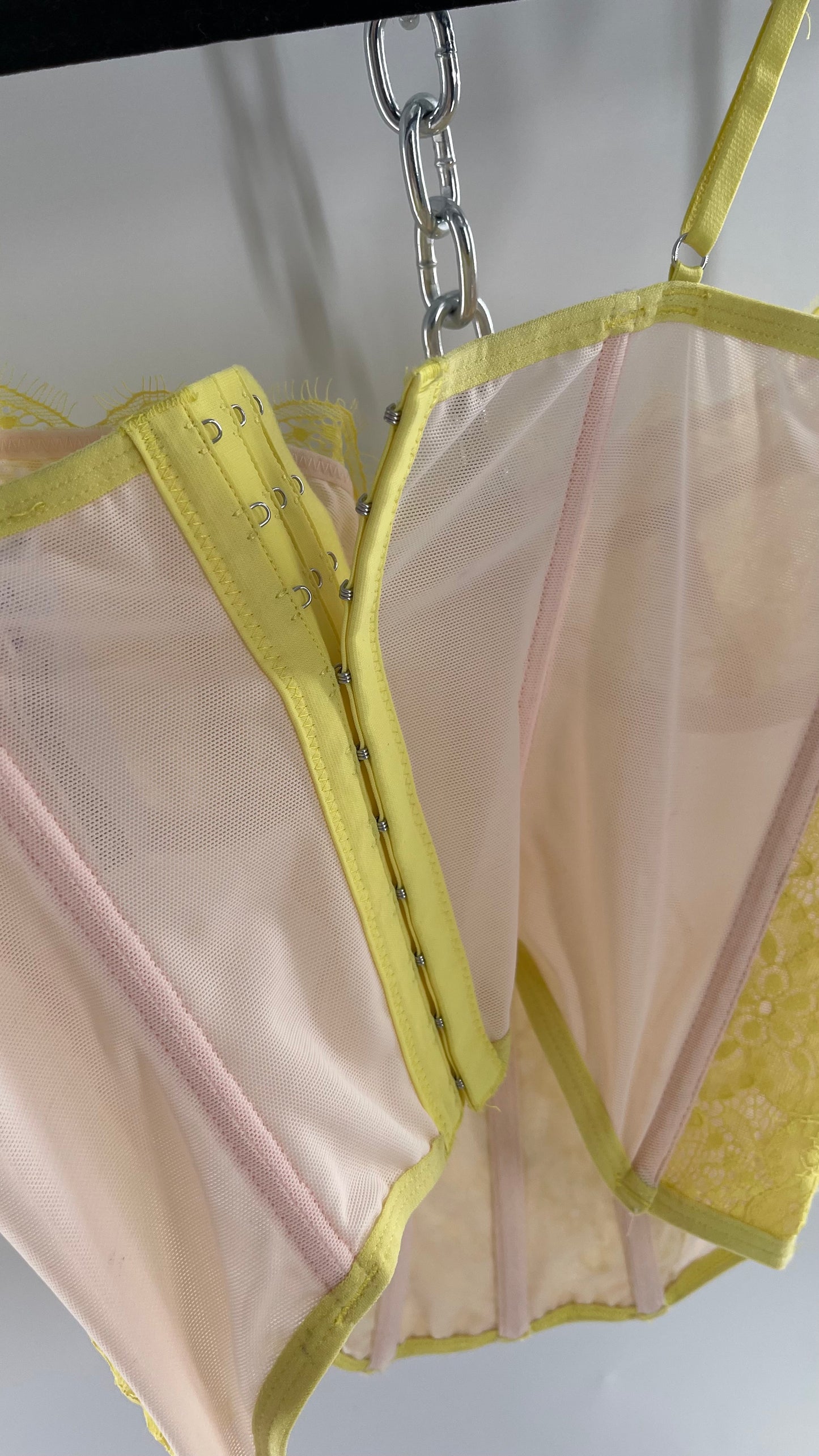 Urban Outfitters Yellow Lace Corset with Boning (Large)