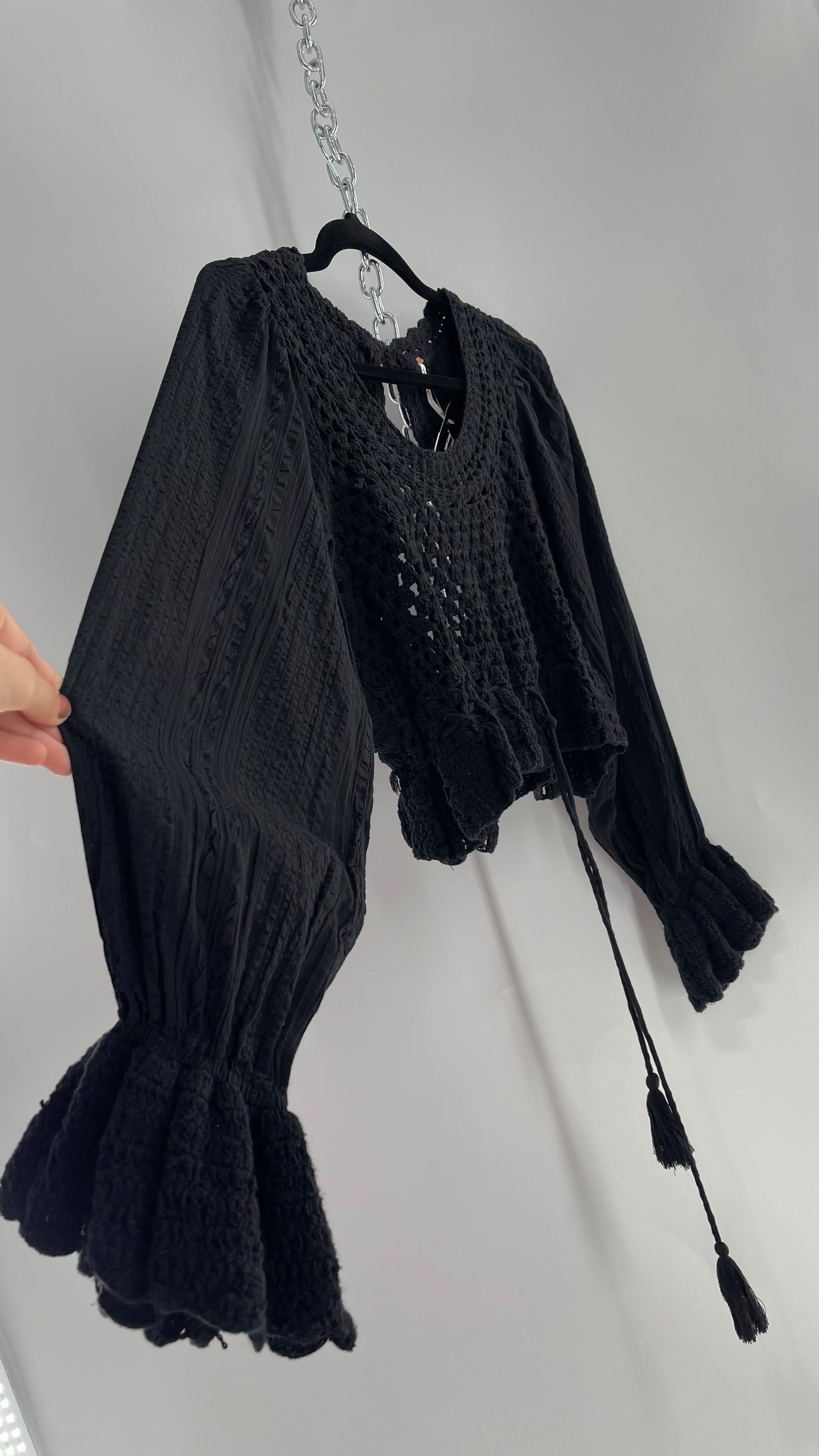 Free People Black Crochet “Megan” Top (XS)