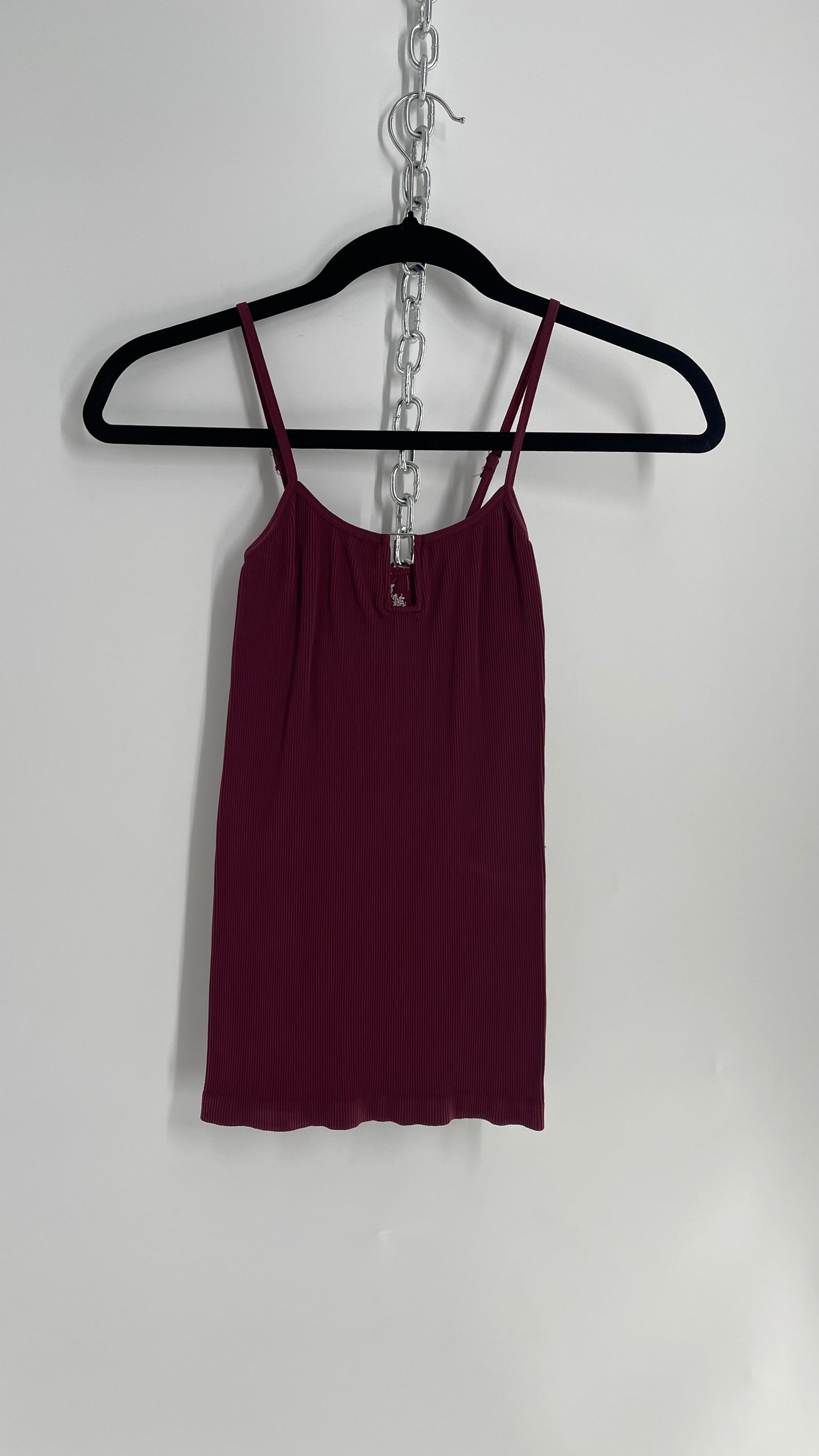 Free People Maroon Metal Rectangle Bust Detail Tank (XS/S)