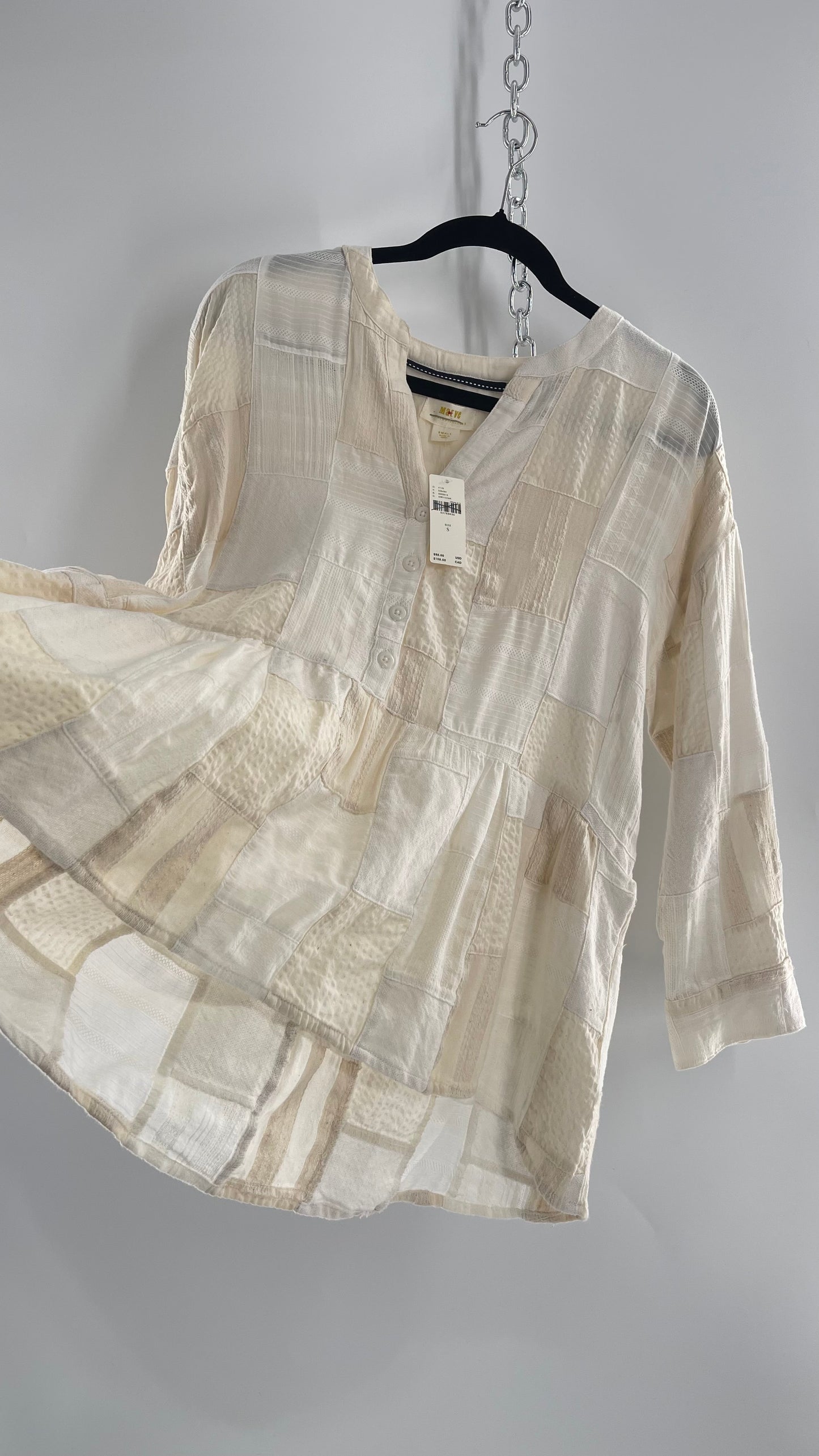 Anthropologie Patchwork Off White Voluminous Blouse with Tags Attached (Small)