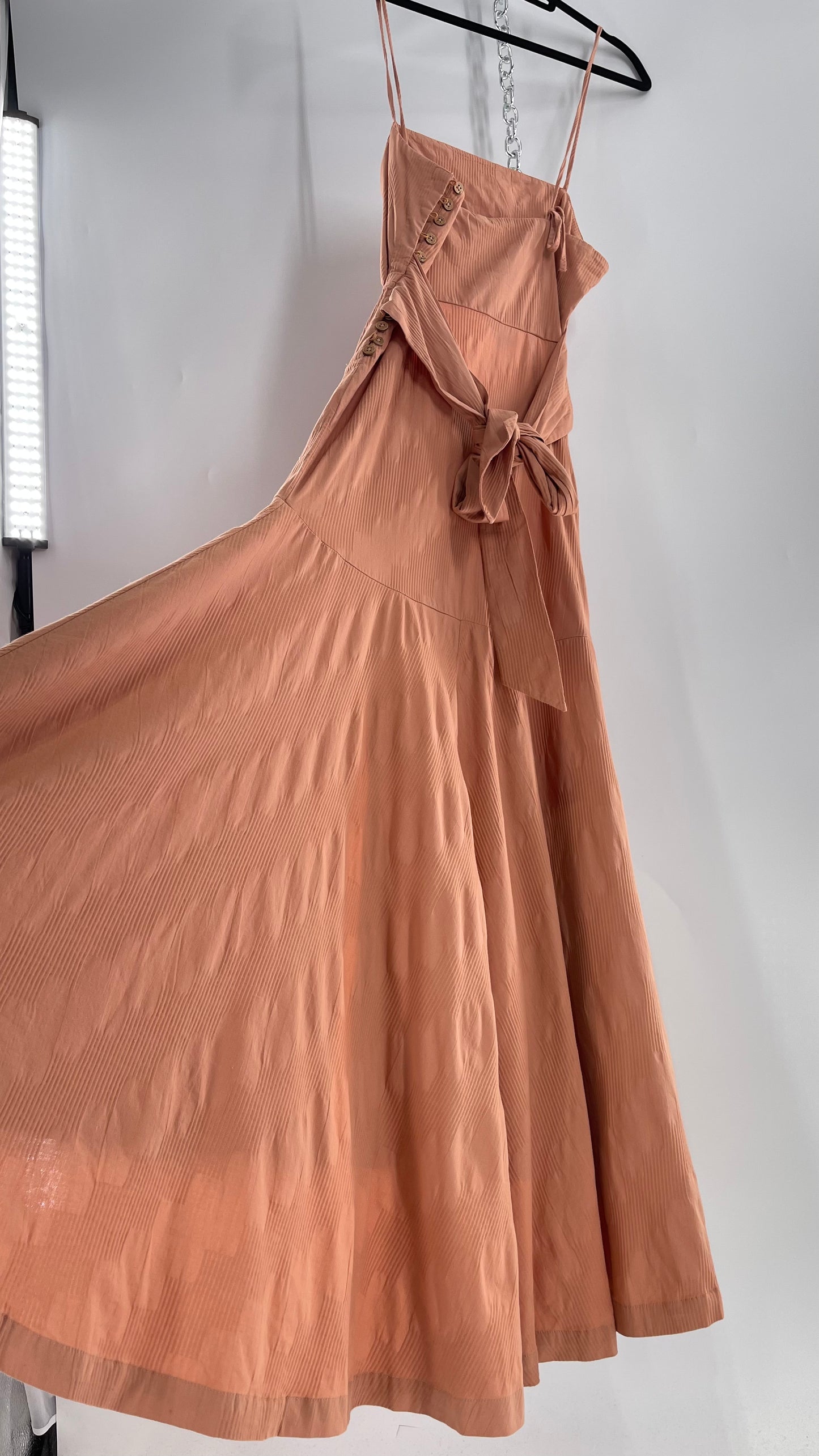 Free People Terracotta/ Smoky Pink Maxi Dress with Exposed Midriff, Waist Bow, and Side Slit with Tags Attached  (M)