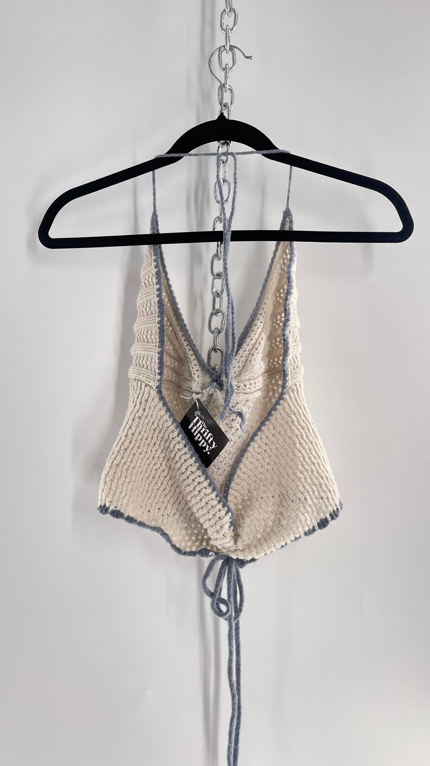 Handknit Halter with Powder Blue Trim (S/M)